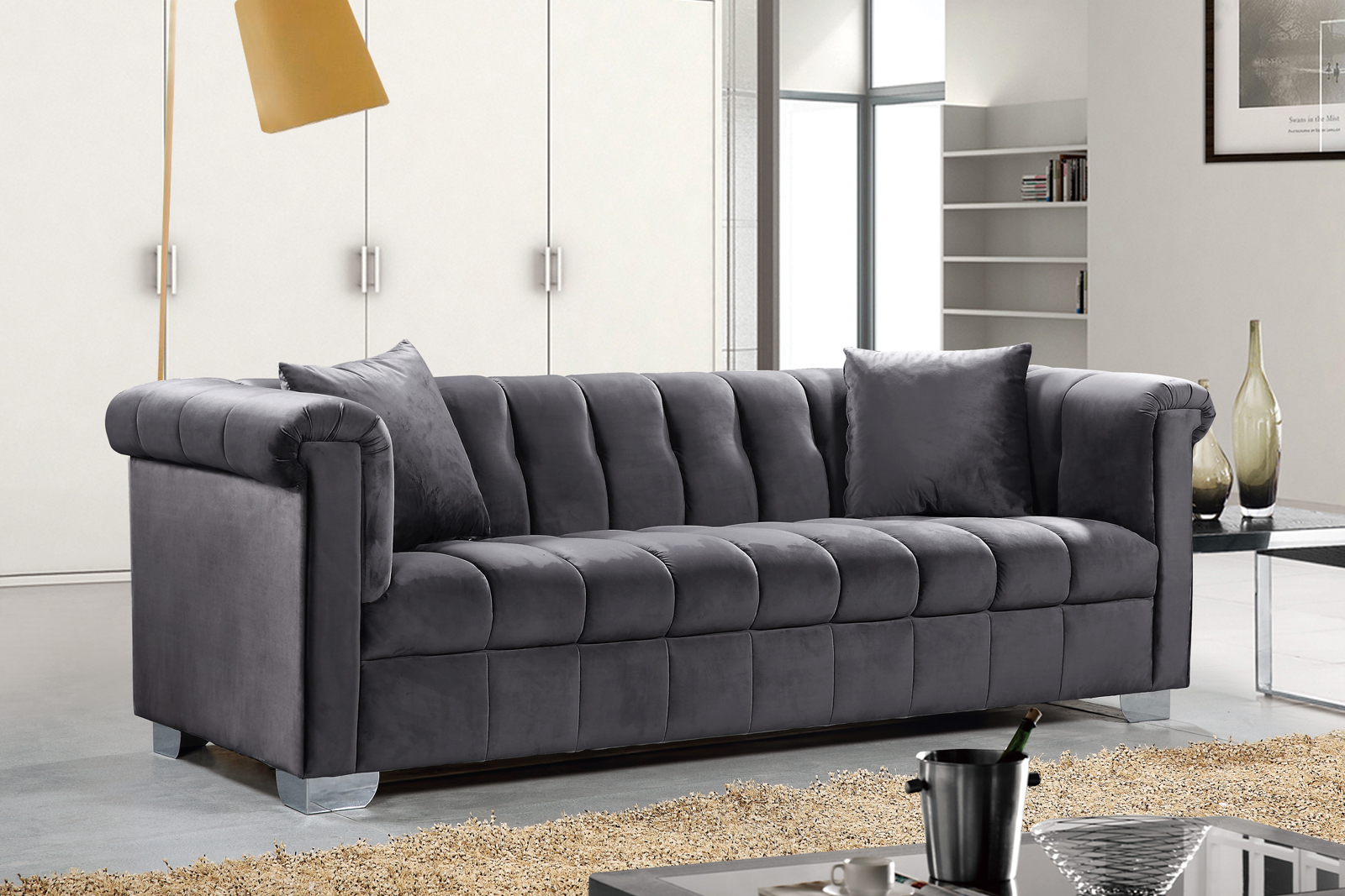 Meridian Kayla Velvet Sofa In Grey