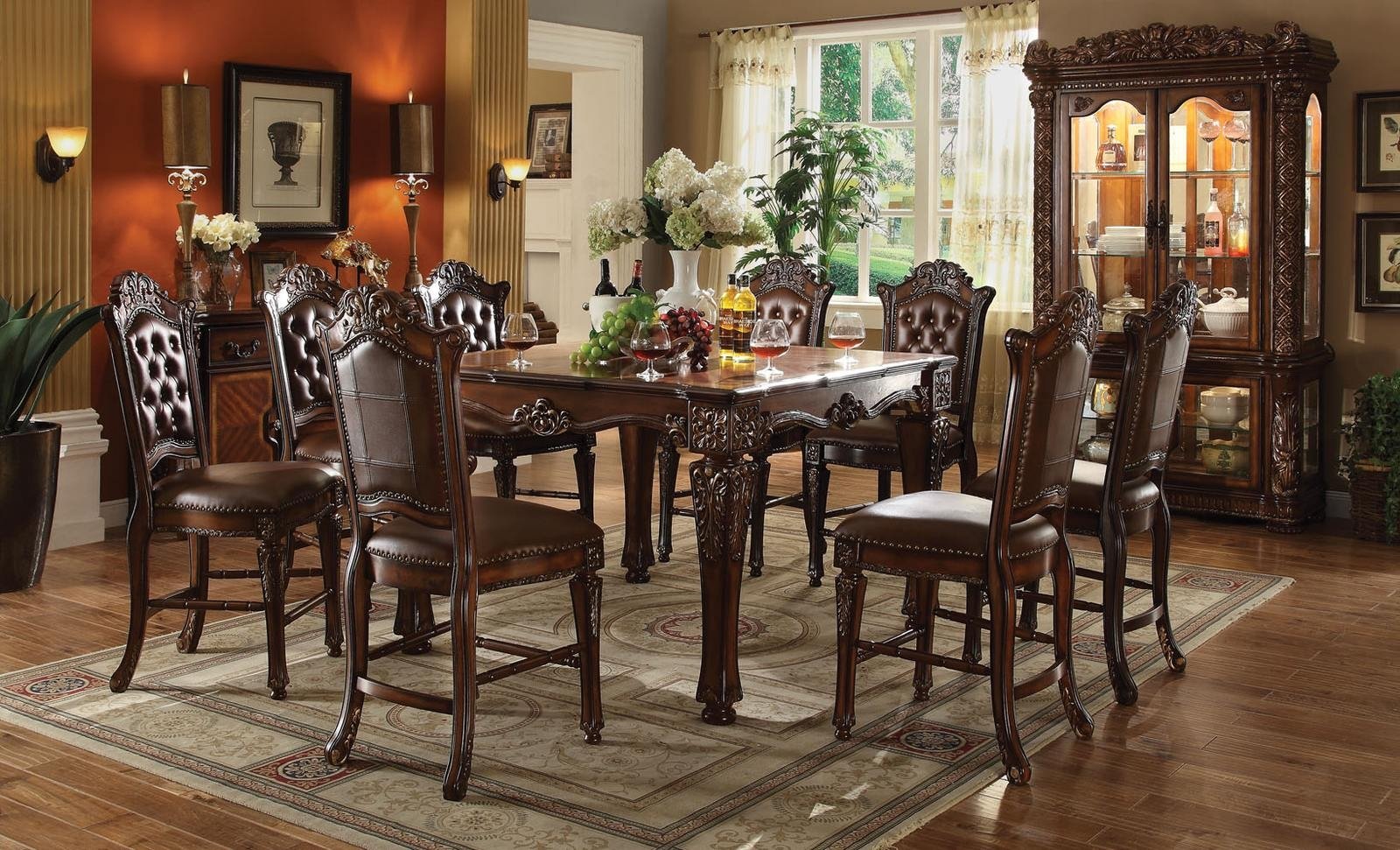 Acme Vendome 9pc Square Counter Height, Counter Height Dining Set With 8 Chairs