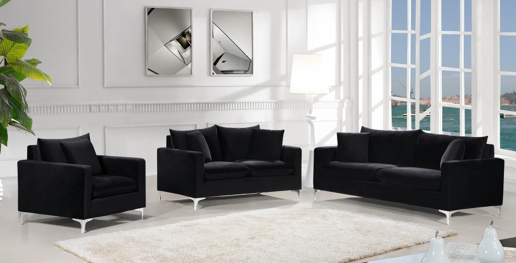 Meridian Naomi 2pc Velvet Living Room Set In Black 1stopbedrooms
