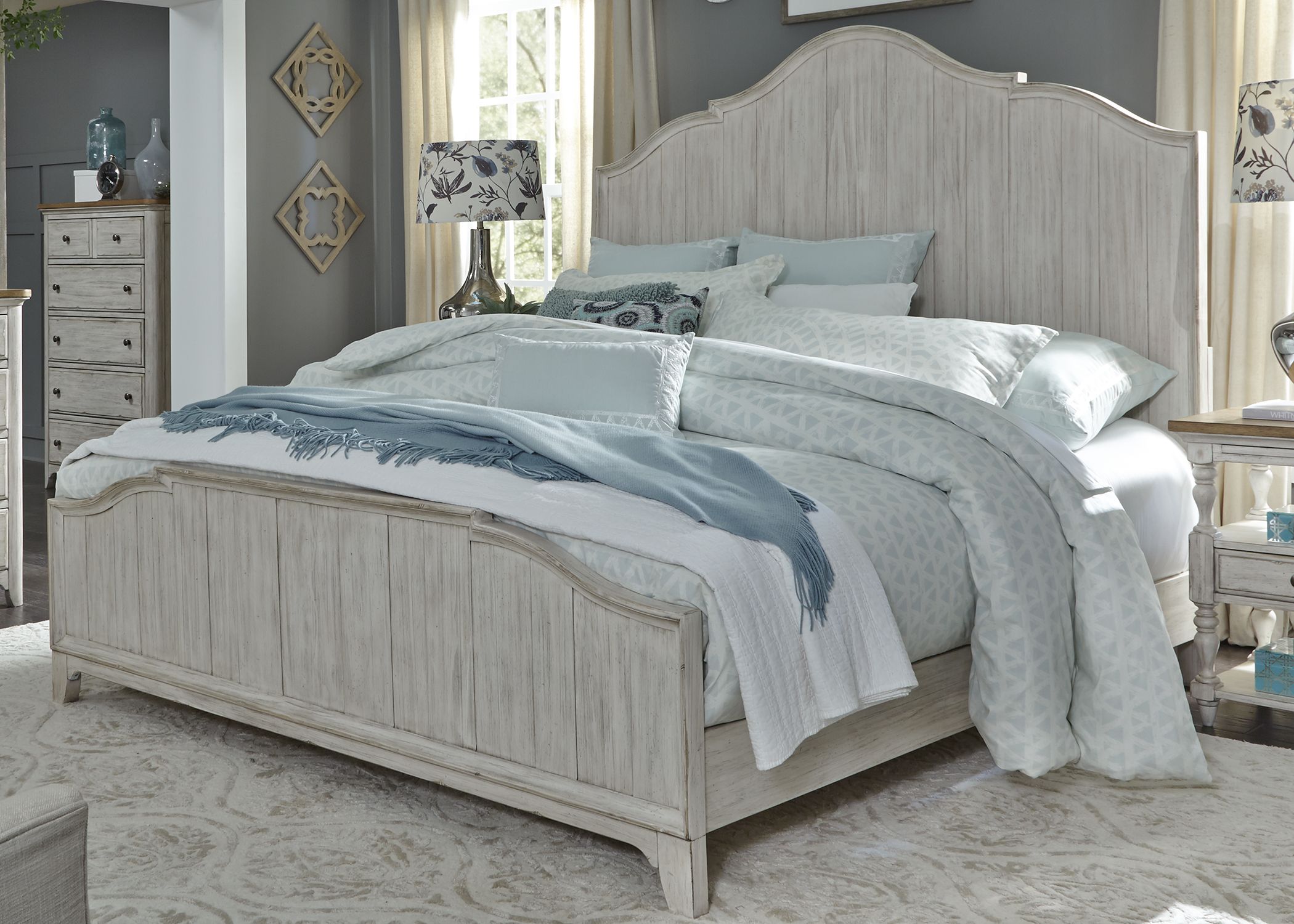 Farmhouse Reimagined Antique White King Panel Bed - 1StopBedrooms.