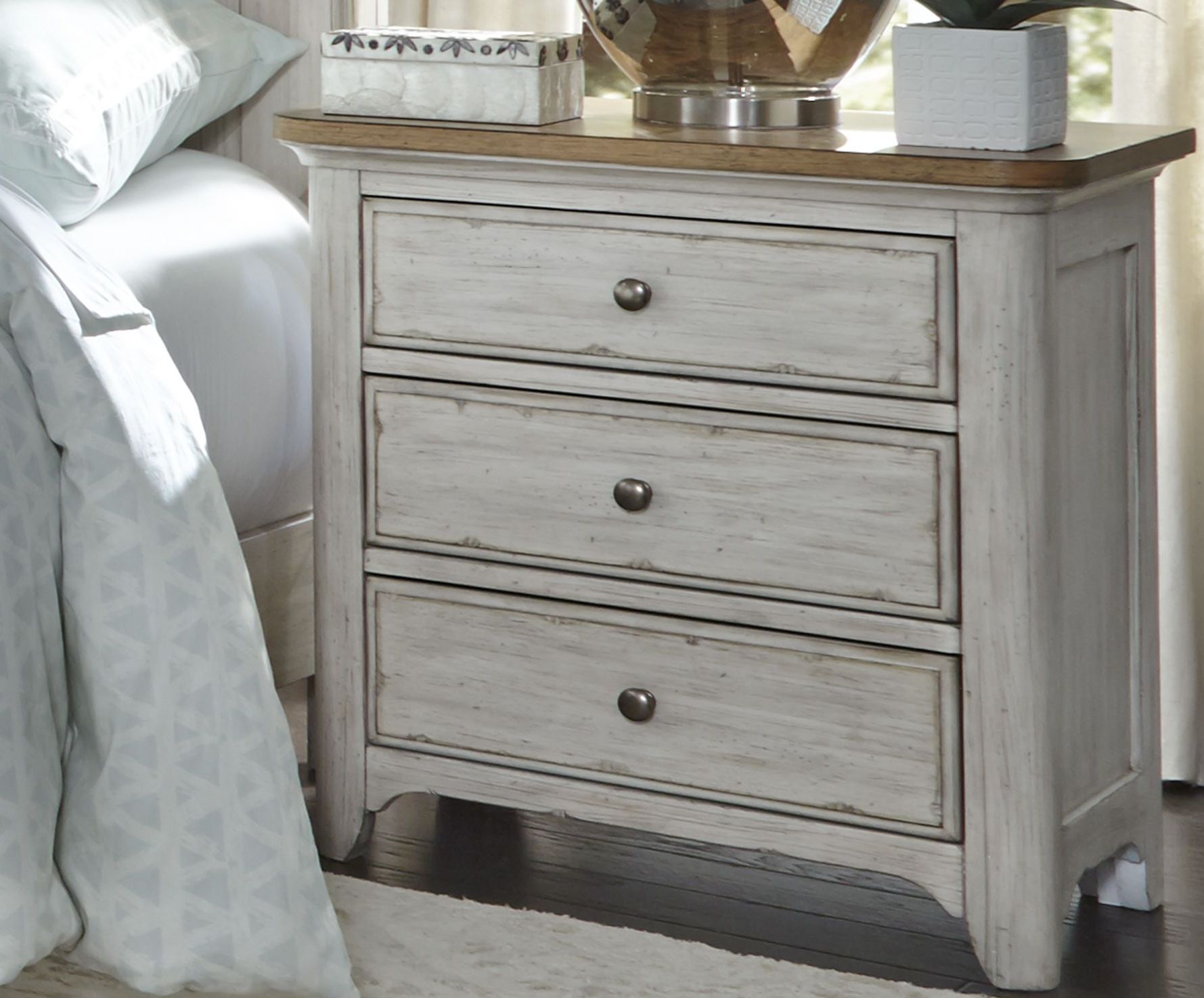 Liberty Farmhouse Reimagined Antique White 3 Drawer Nightstand ...