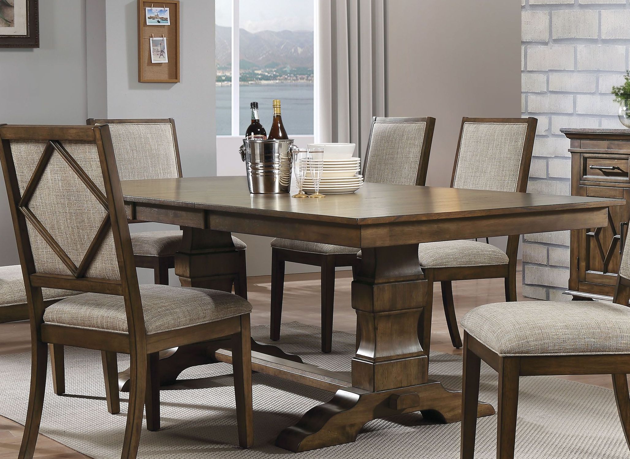 ACME Aurodoti Oak Extendable Double Pedestal Dining Table ...