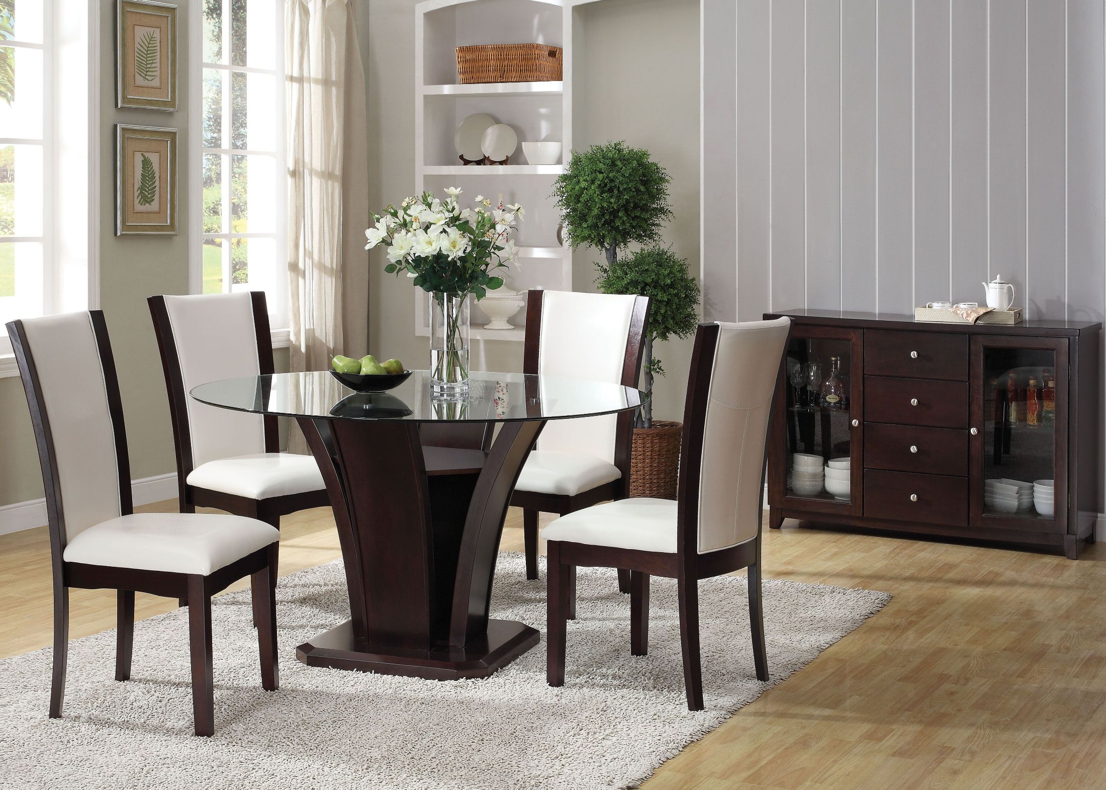 Malik Espresso and Clear Glass Round Dining Room Set - 1StopBedrooms.