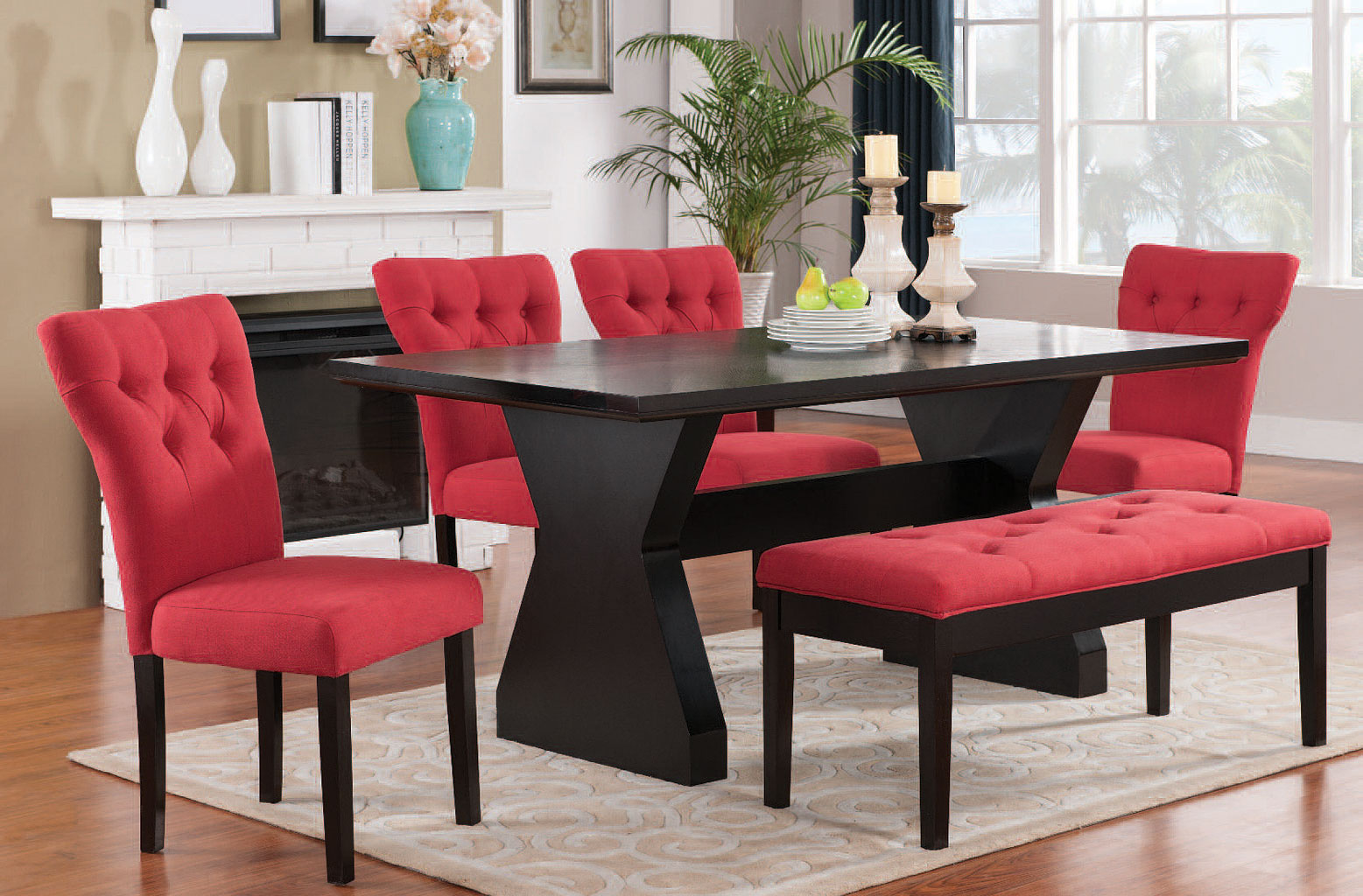 Effie Dining Room Set w/ Red Chairs - 1StopBedrooms.