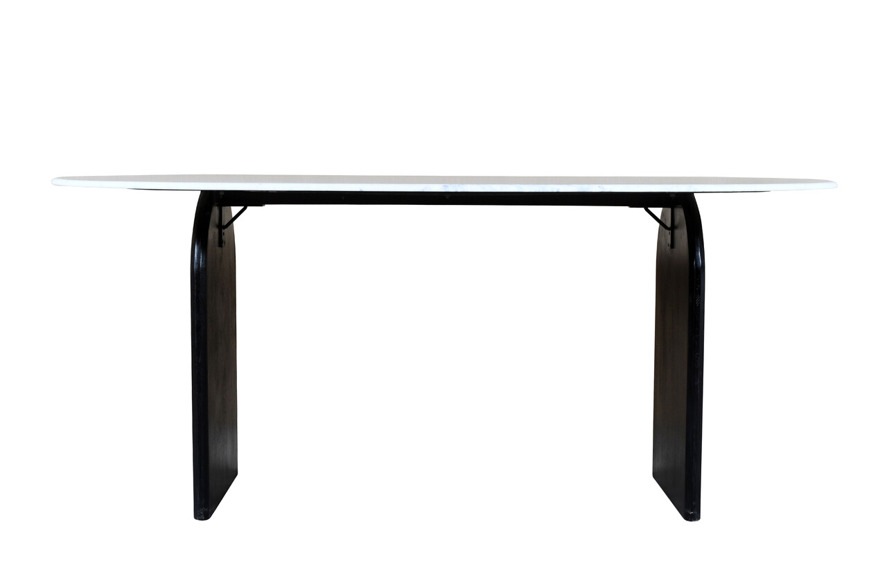72 Inch Marble and Solid Wood Sled Base Oval Dining Table In White and ...