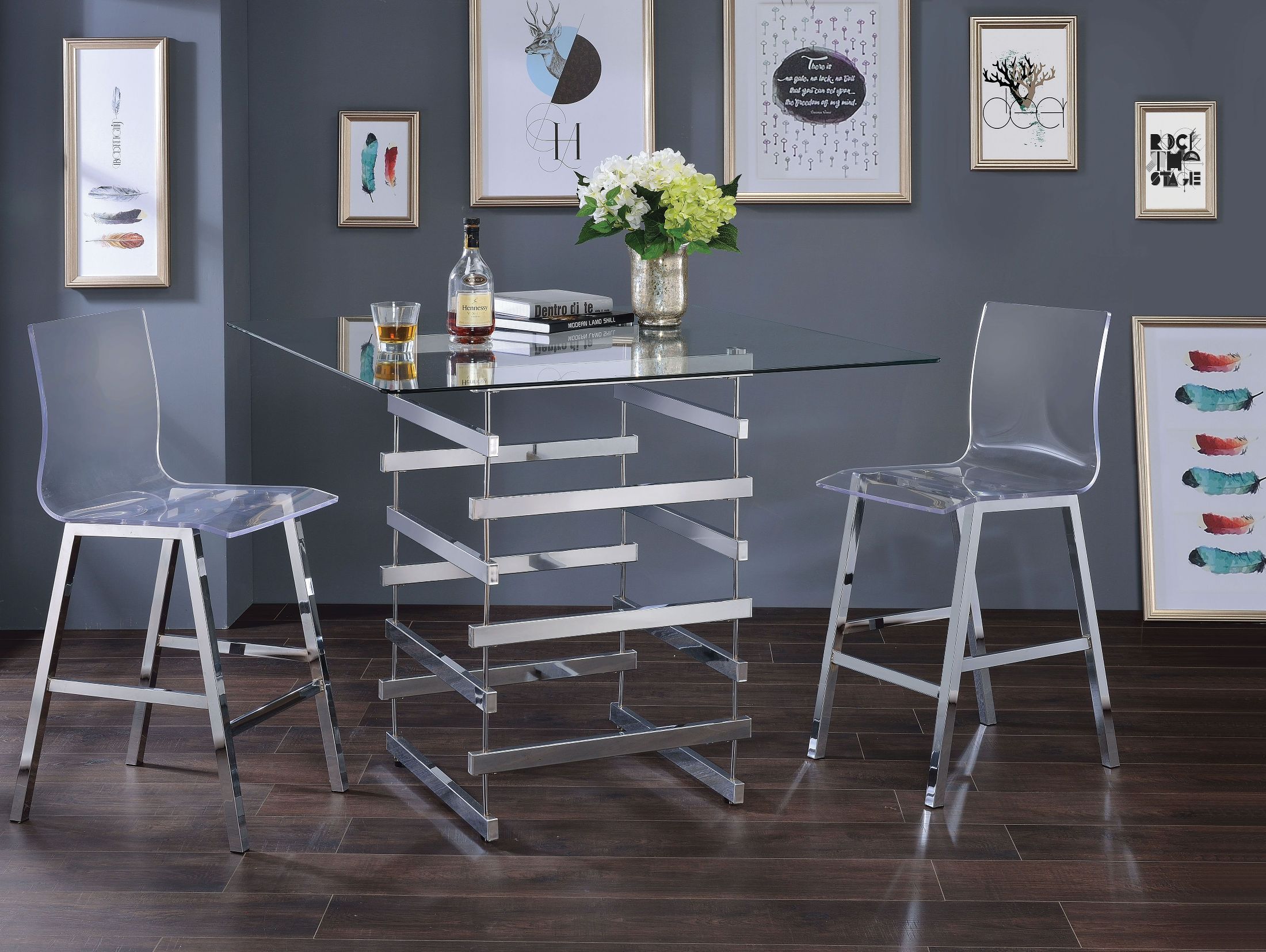 ACME Nadie Clear Glass Counter Height Dining Room Set ...