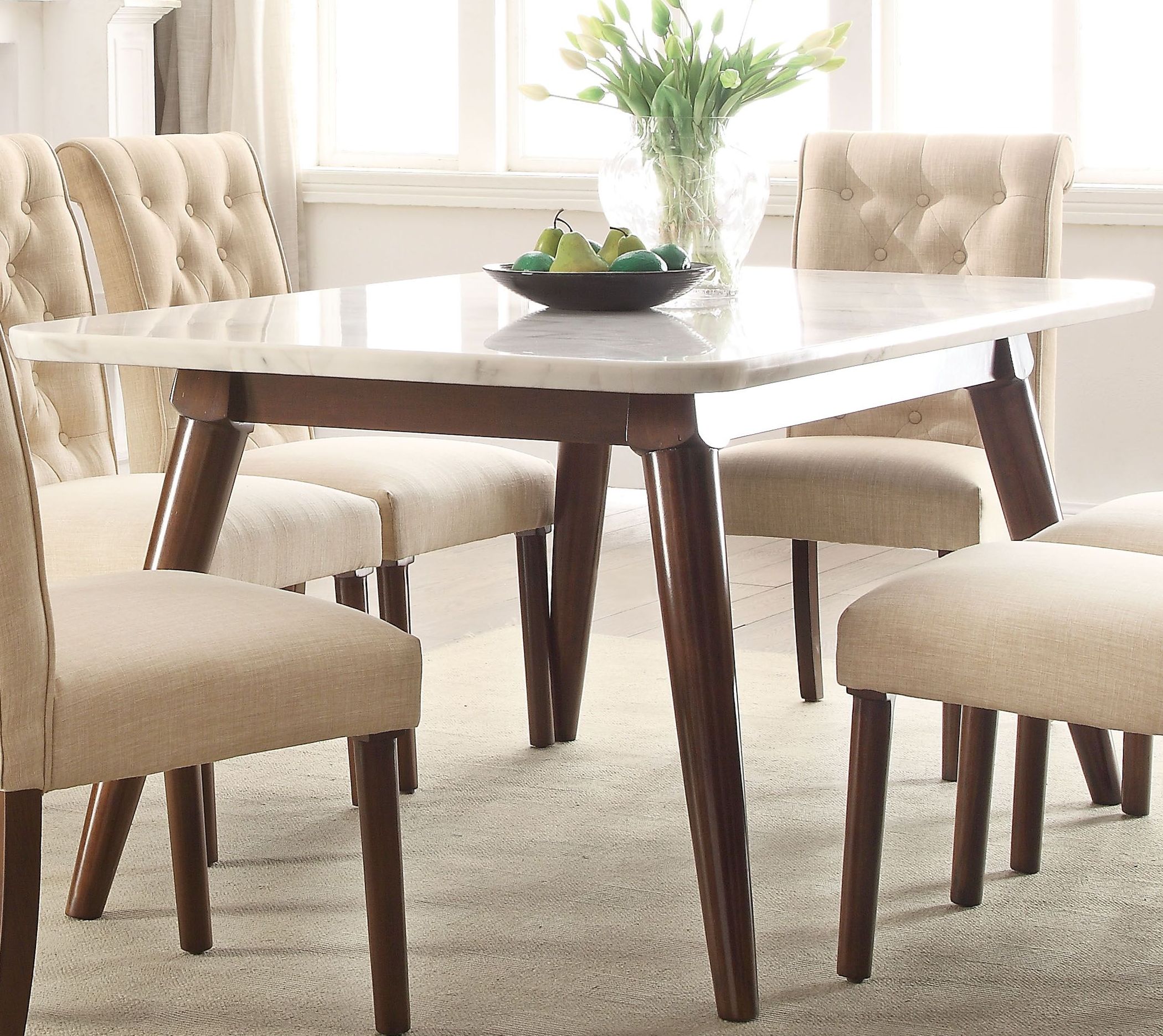 Gasha White Marble And Walnut Dining Table By ACME 1StopBedrooms