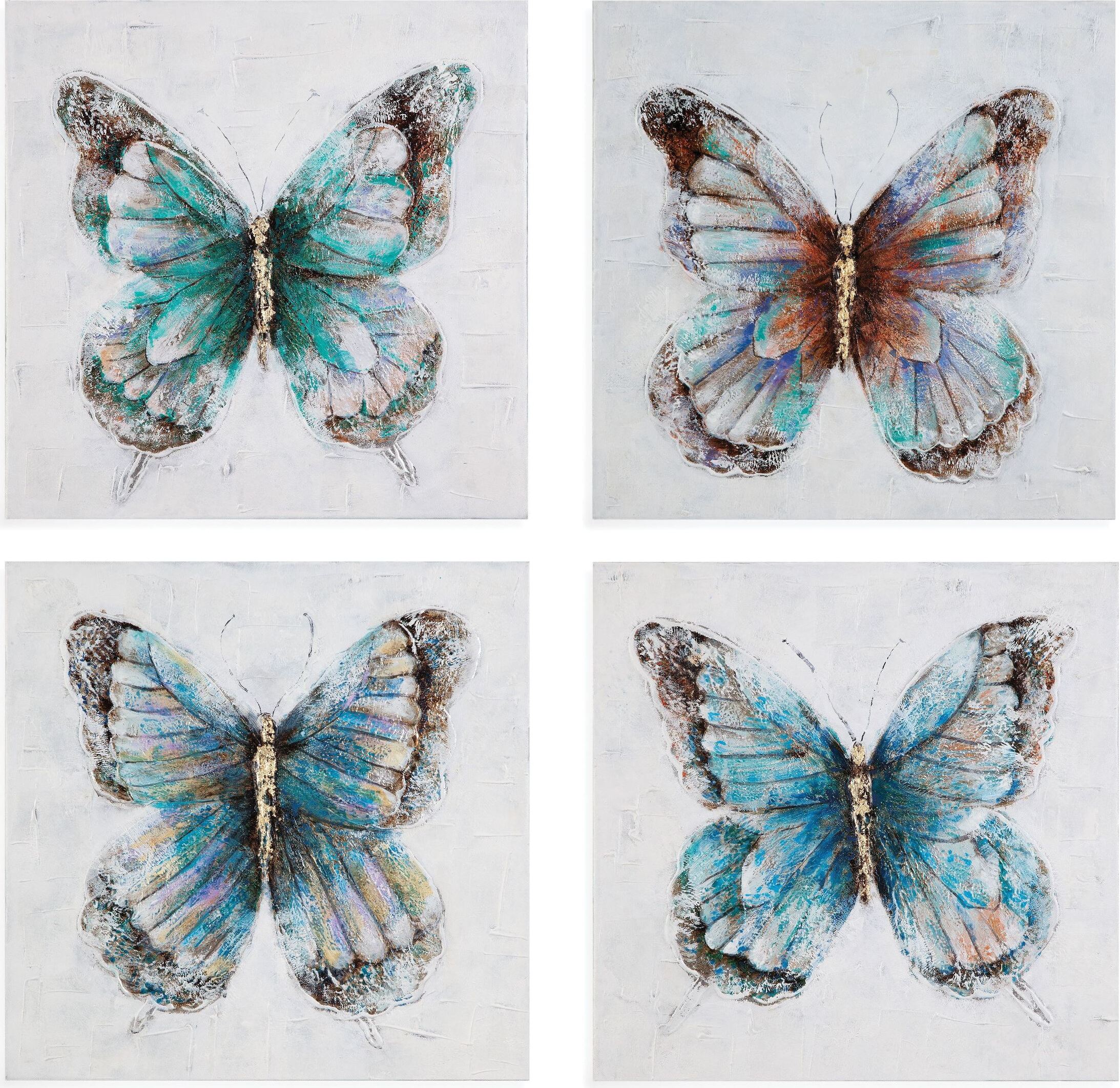Realism Blue Metallic Butterflies Wall Art Set of 4 by Bassett Mirror
