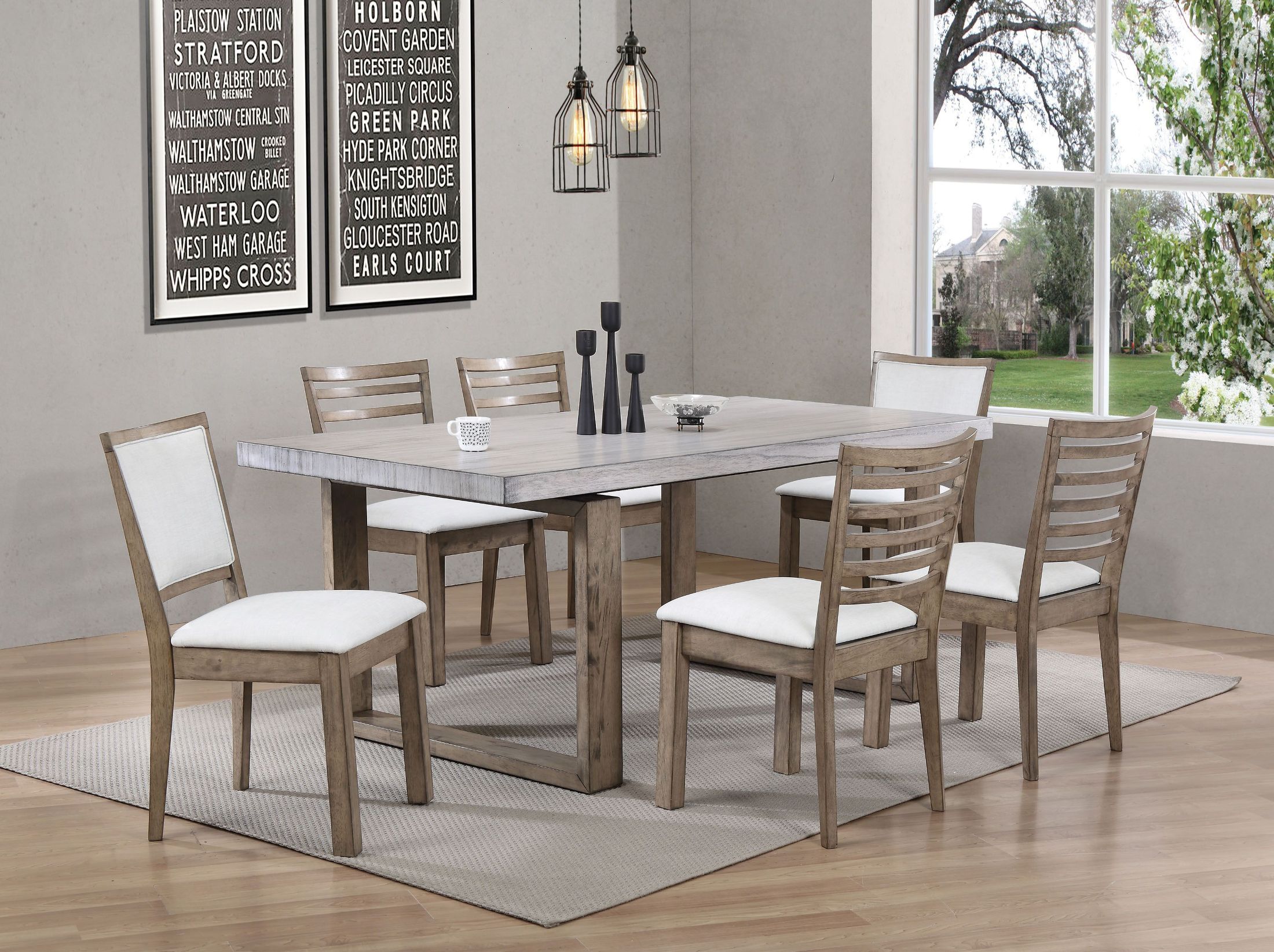 ACME Paulina Light Gray and Rustic Oak Dining Room Set Paulina