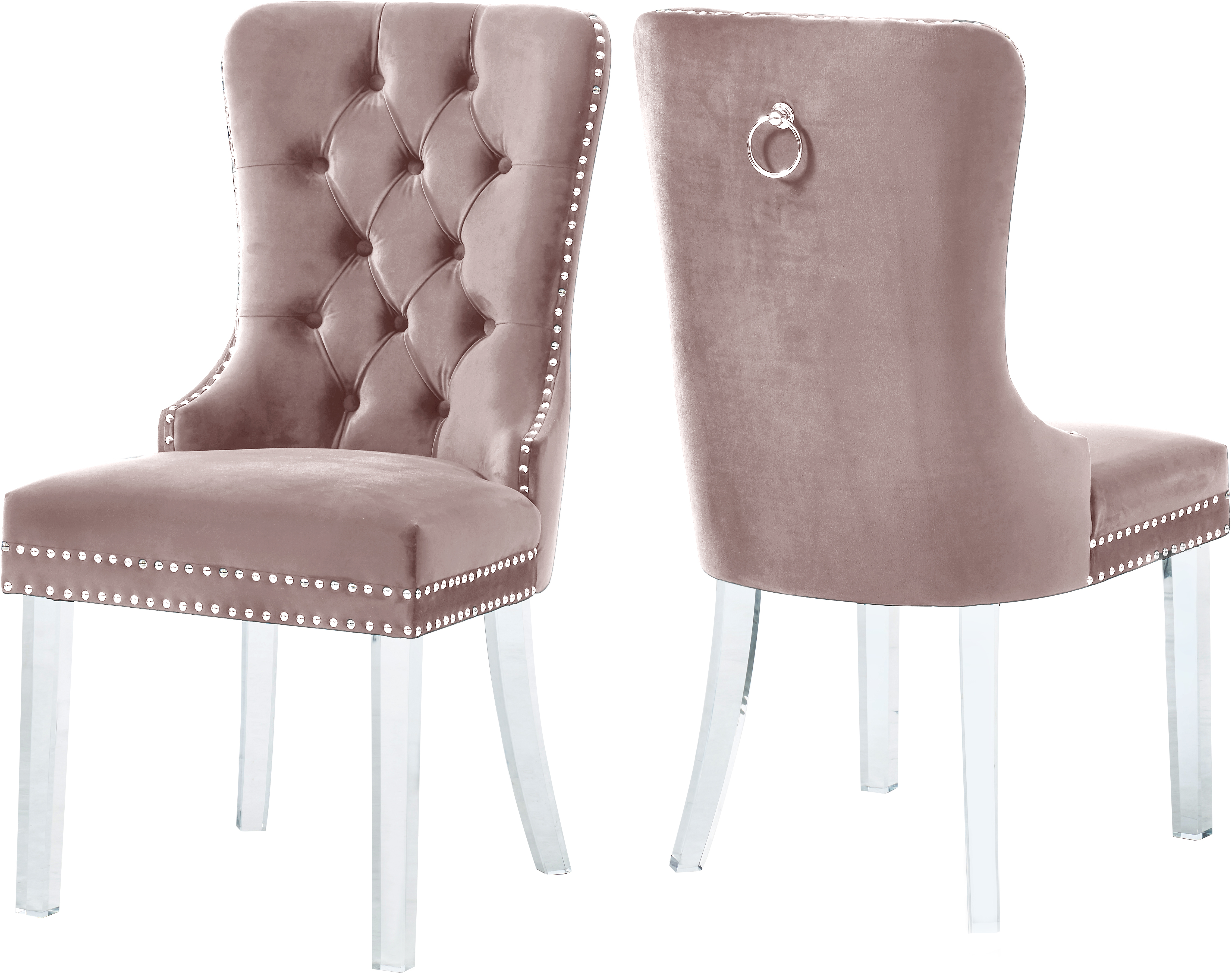 Meridian Furniture Miley Velvet Dining Chair in Pink 746Pink-C Set of 2