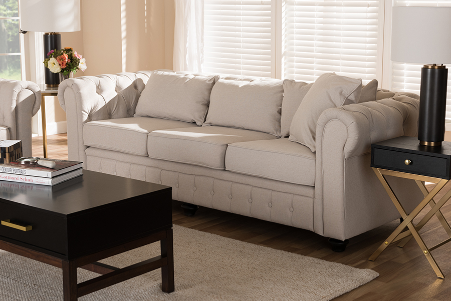 Baxton Studio Alaise Modern Classic Beige Linen Tufted Scroll Arm Chesterfield Sofa 1stopbedrooms - Chesterfield Sofa Set Beige Linen Baxton Studio Alaise Modern Classic Beige Linen Tufted Scroll Arm Chesterfield Sofa 1stopbedrooms - Chesterfield Sofa Set Beige Linen