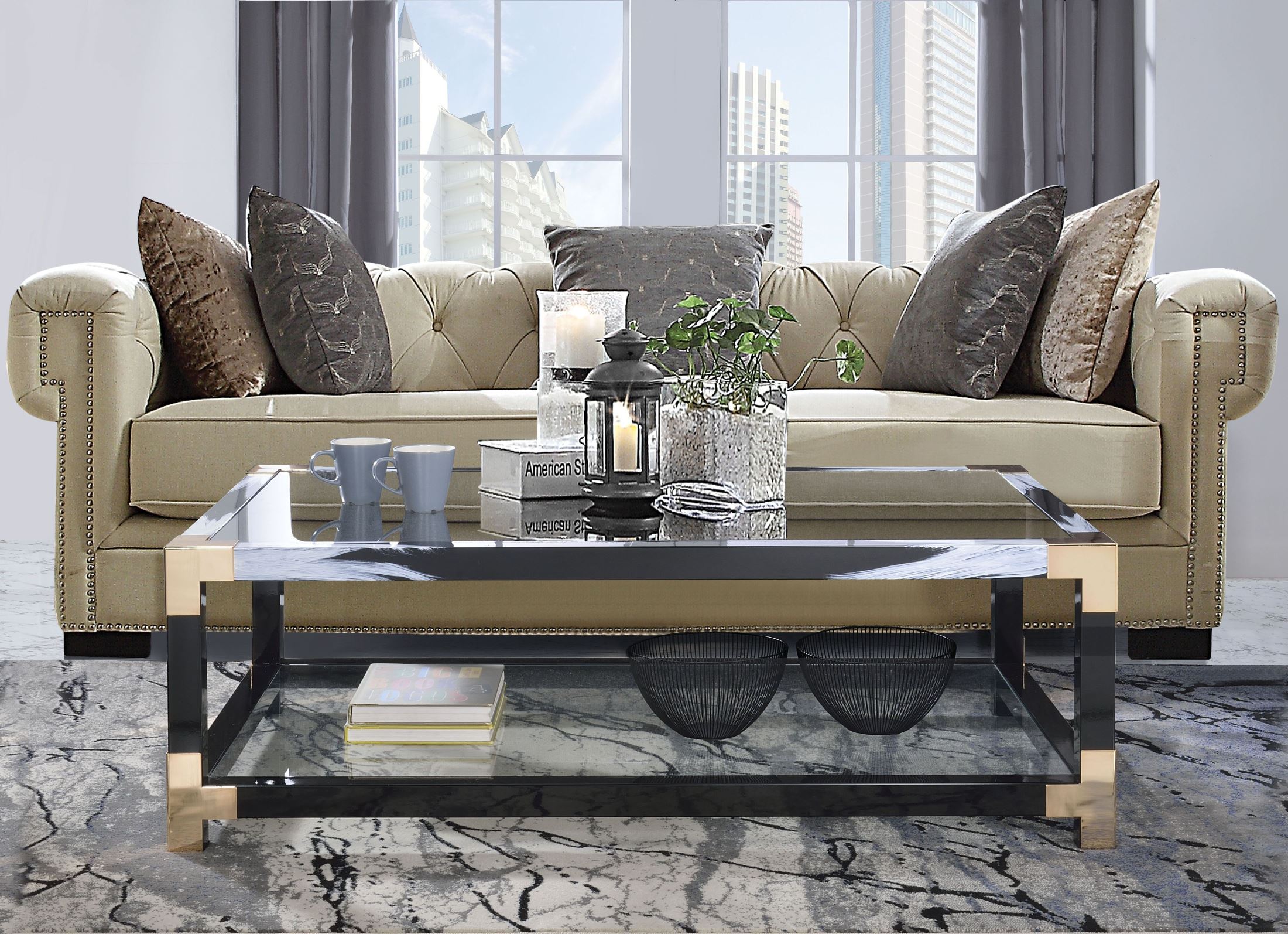 Lafty White Brushed and Clear Glass Occasional Table Set by ACME