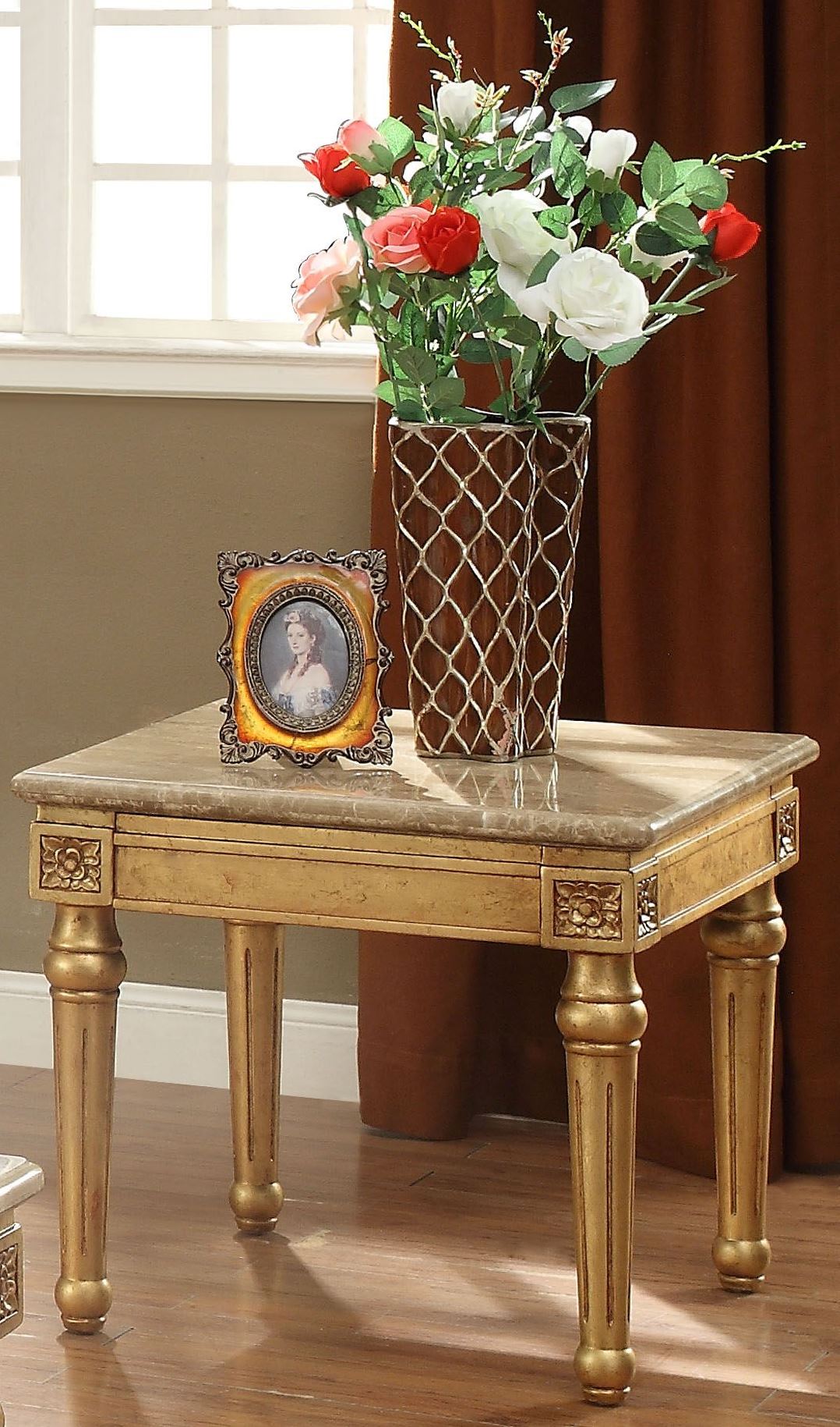 Daesha Marble and Antique Gold End Table by ACME 1StopBedrooms