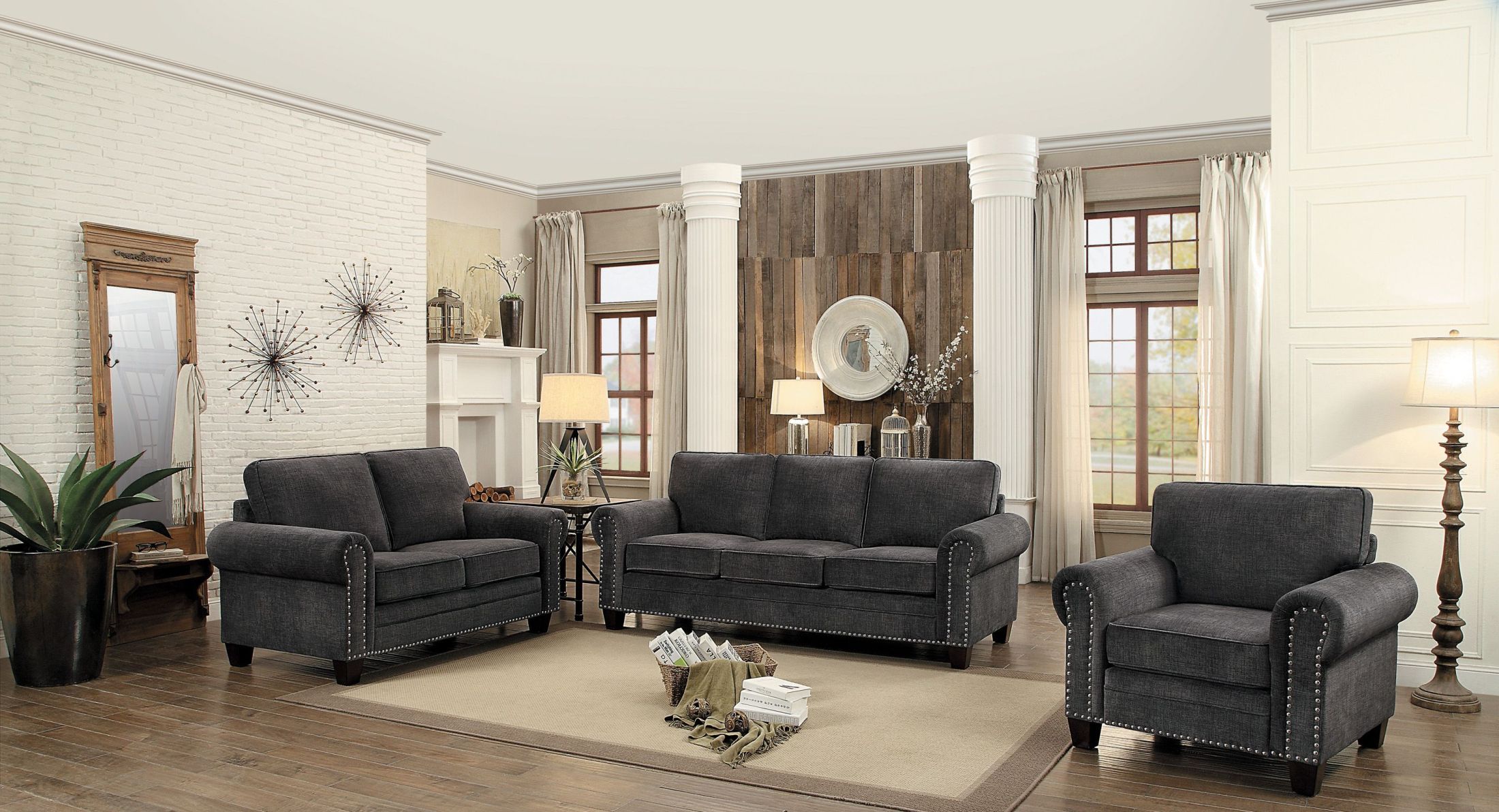 Grey Living Room Table Set : Weathered Grey Oak/Black Frame Square