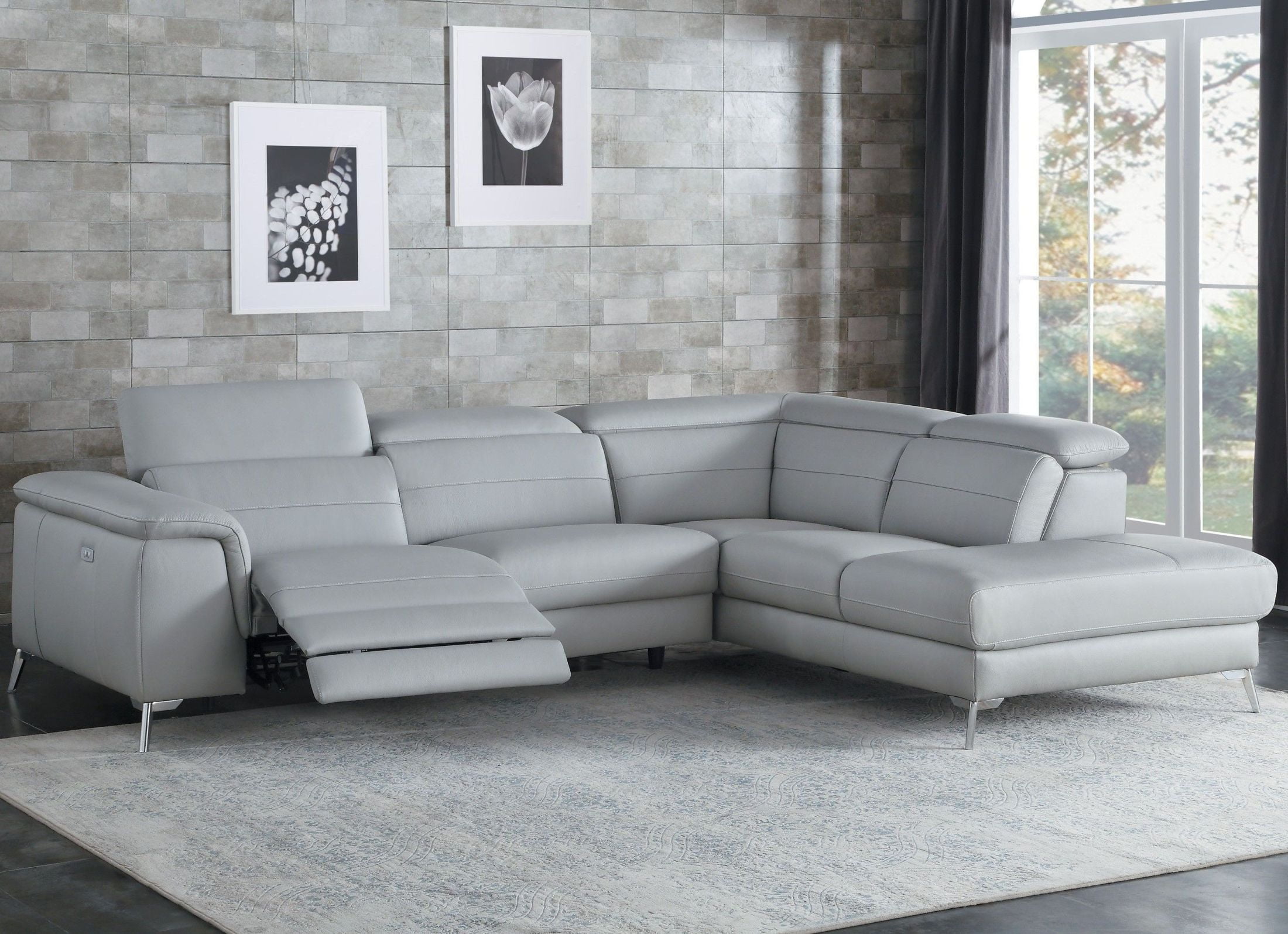 kuka grey leather power recliner sectional sofa chaise
