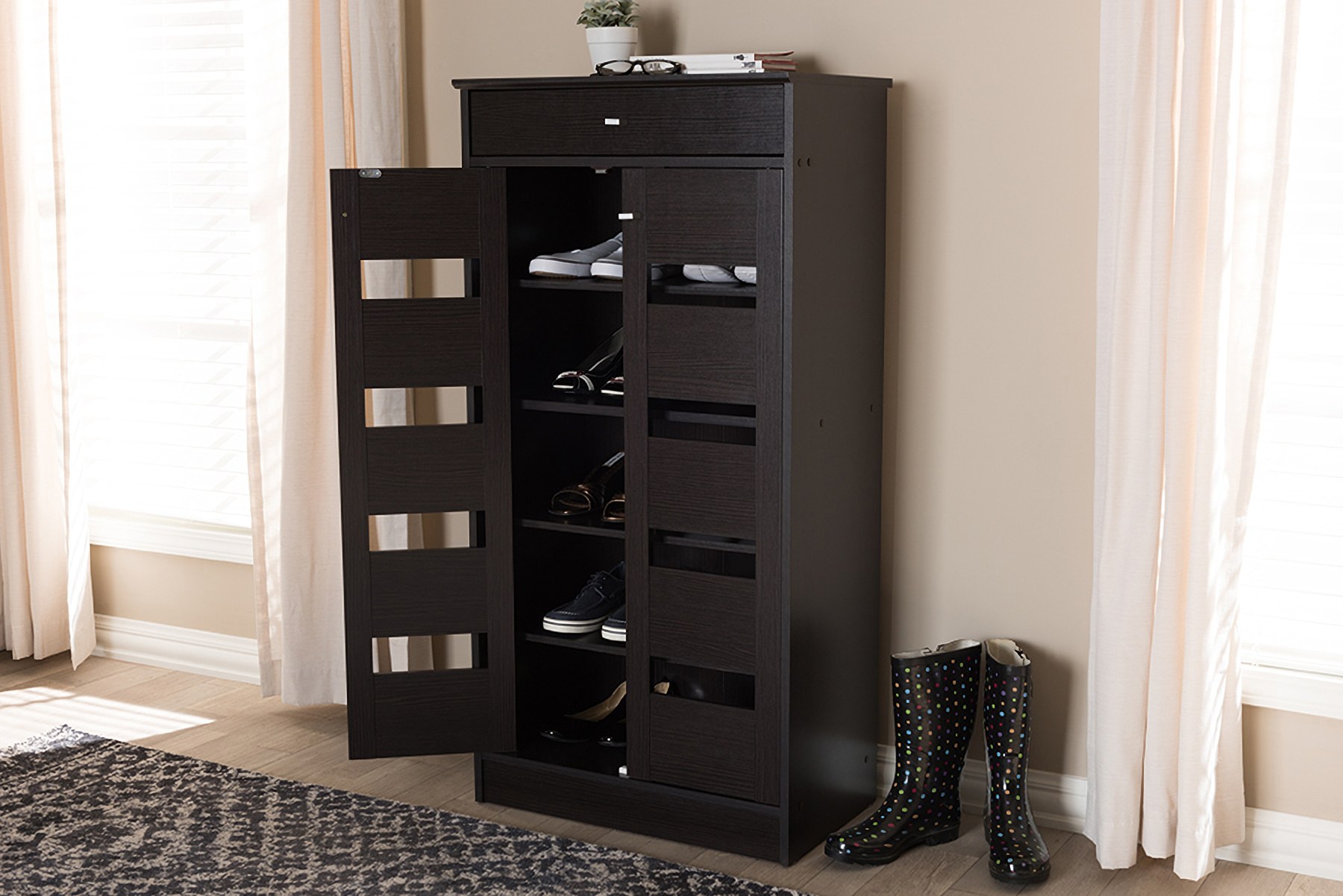 Baxton Studio Winda 4-Door Entryway Shoe Storage Cabinet in Dark Gray