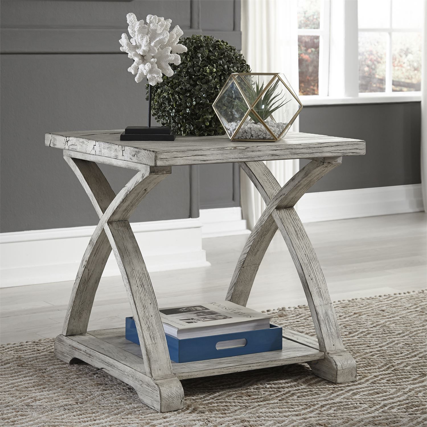 Twin Oaks Rustic White End Table - 1StopBedrooms.