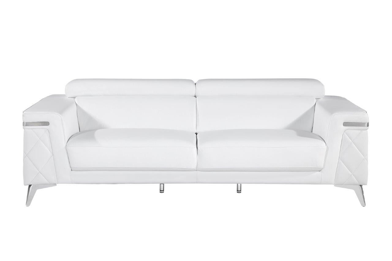 89 Inch Italian Leather Sofa with Silver Legs In White by Homeroots ...