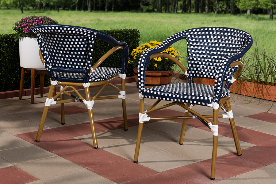 navy and white french bistro chairs