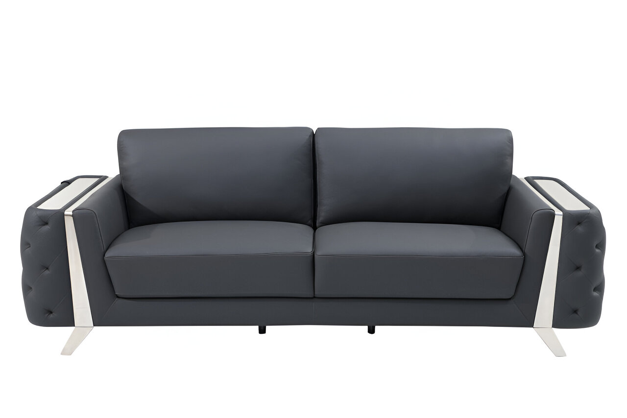 90 Inch Italian Leather Sofa with Silver Legs In Gray by Homeroots ...