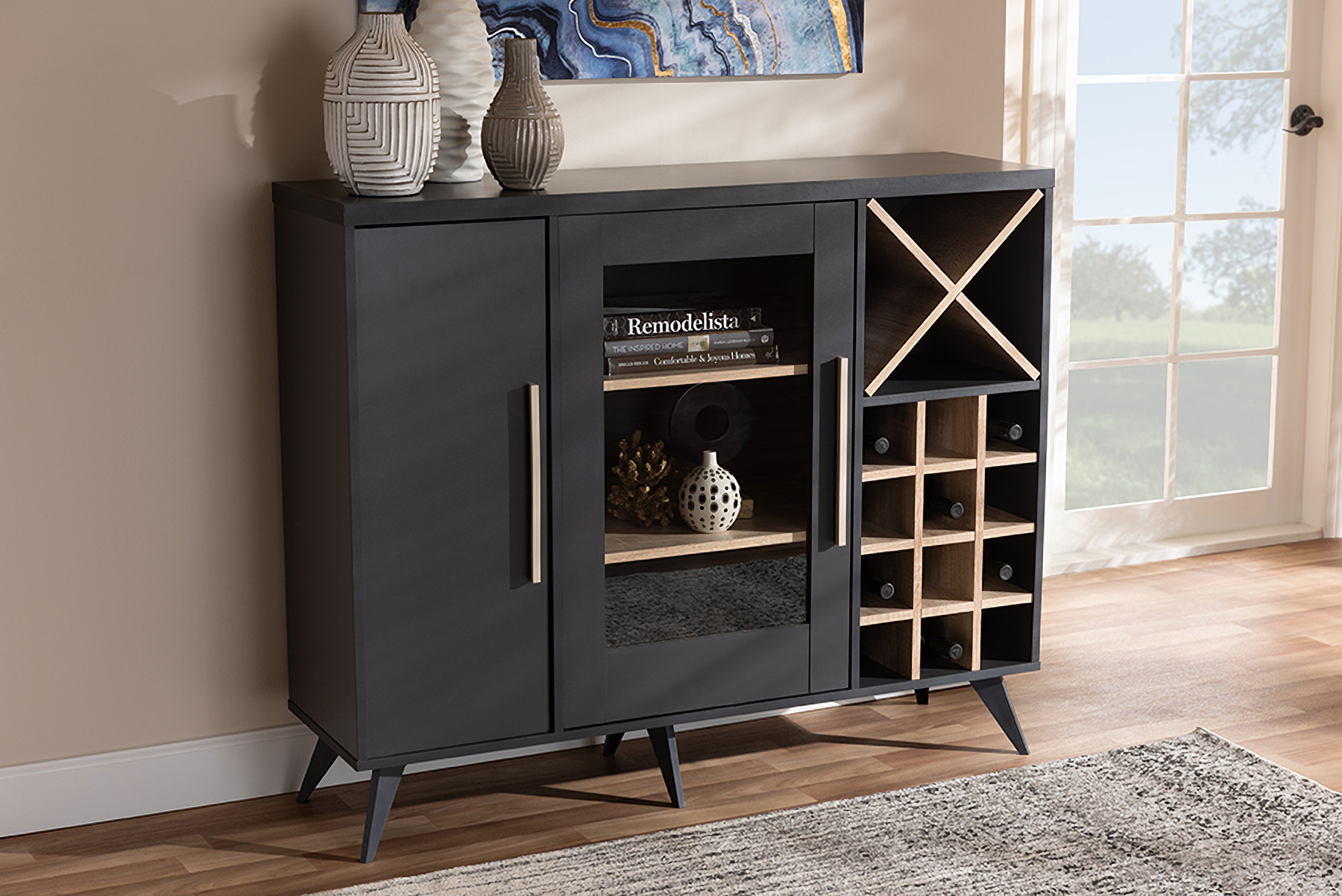 Baxton Studio Pietro Mid Century Modern Dark Grey And Oak Finished