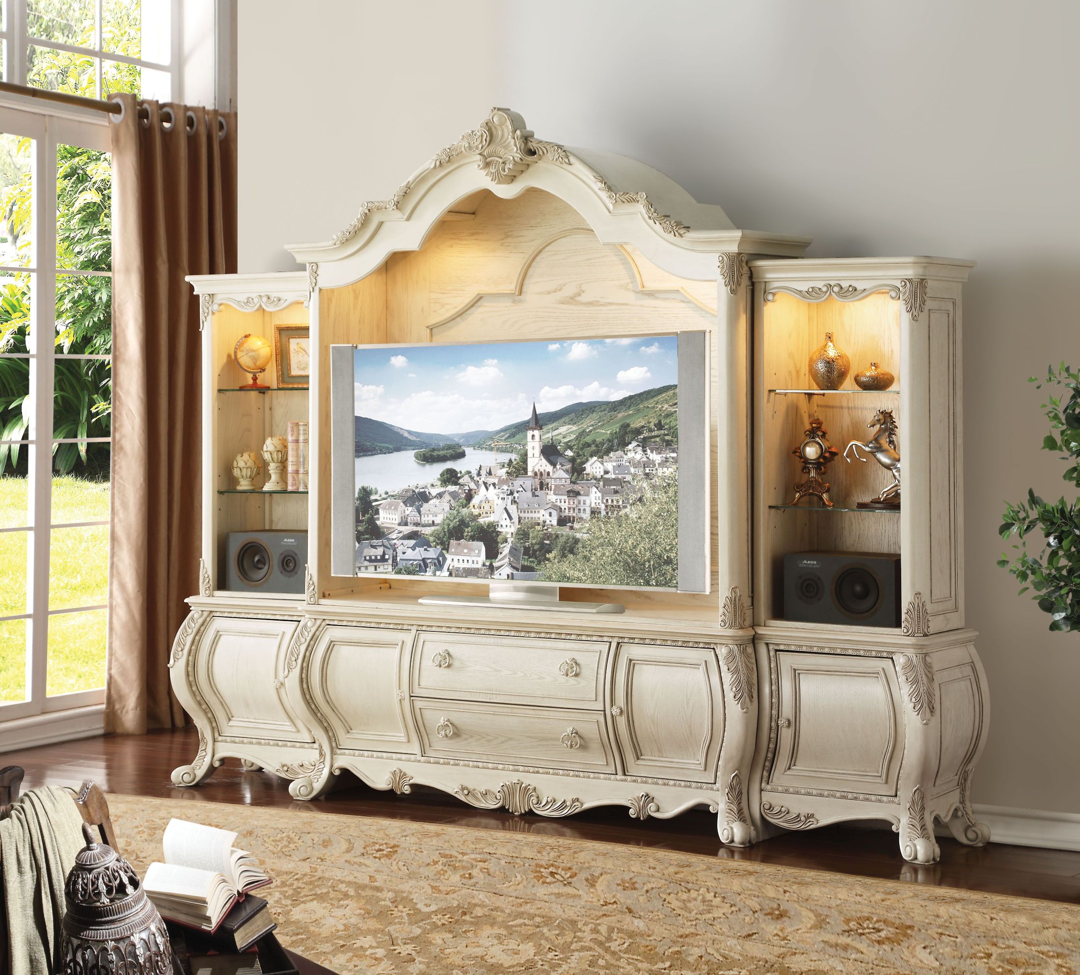 ACME Ragenardus Antique White Entertainment Center - Ragenardus