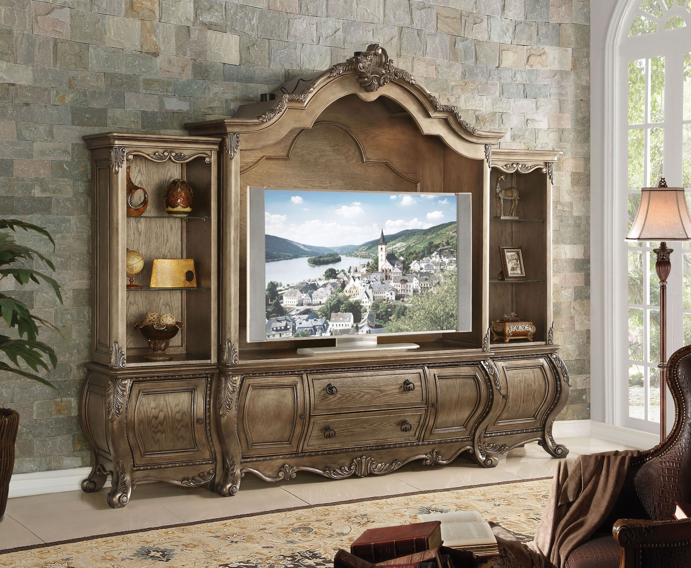 ACME Ragenardus Vintage Oak Entertainment Center Ragenardus Collection 4 Reviews