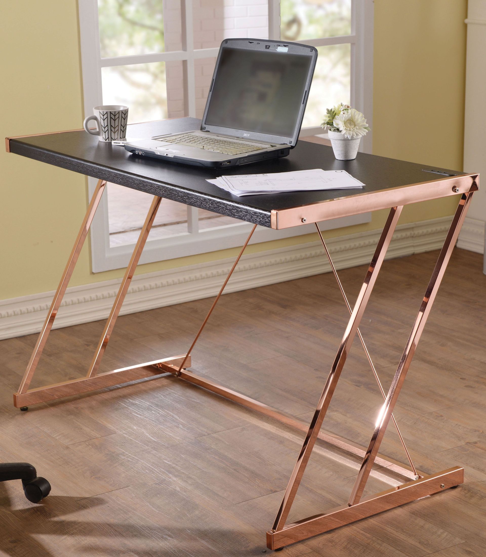 ACME Finis Black and Rose Gold Desk - Finis Collection: 5 ...