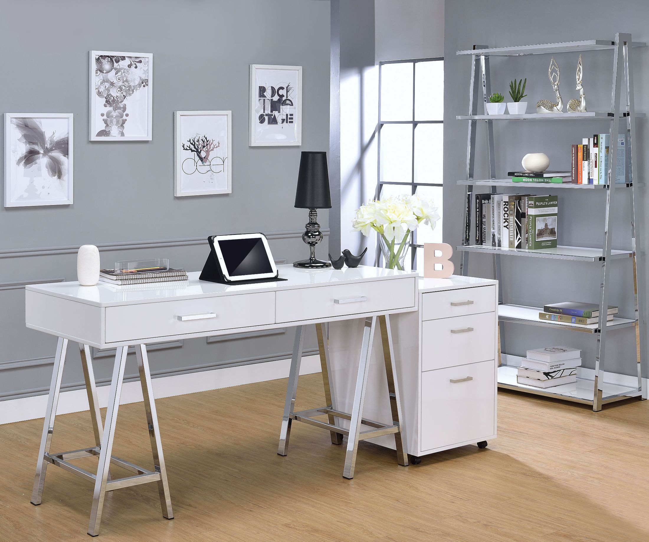 Coleen White High Gloss Home Office Set by ACME 1StopBedrooms