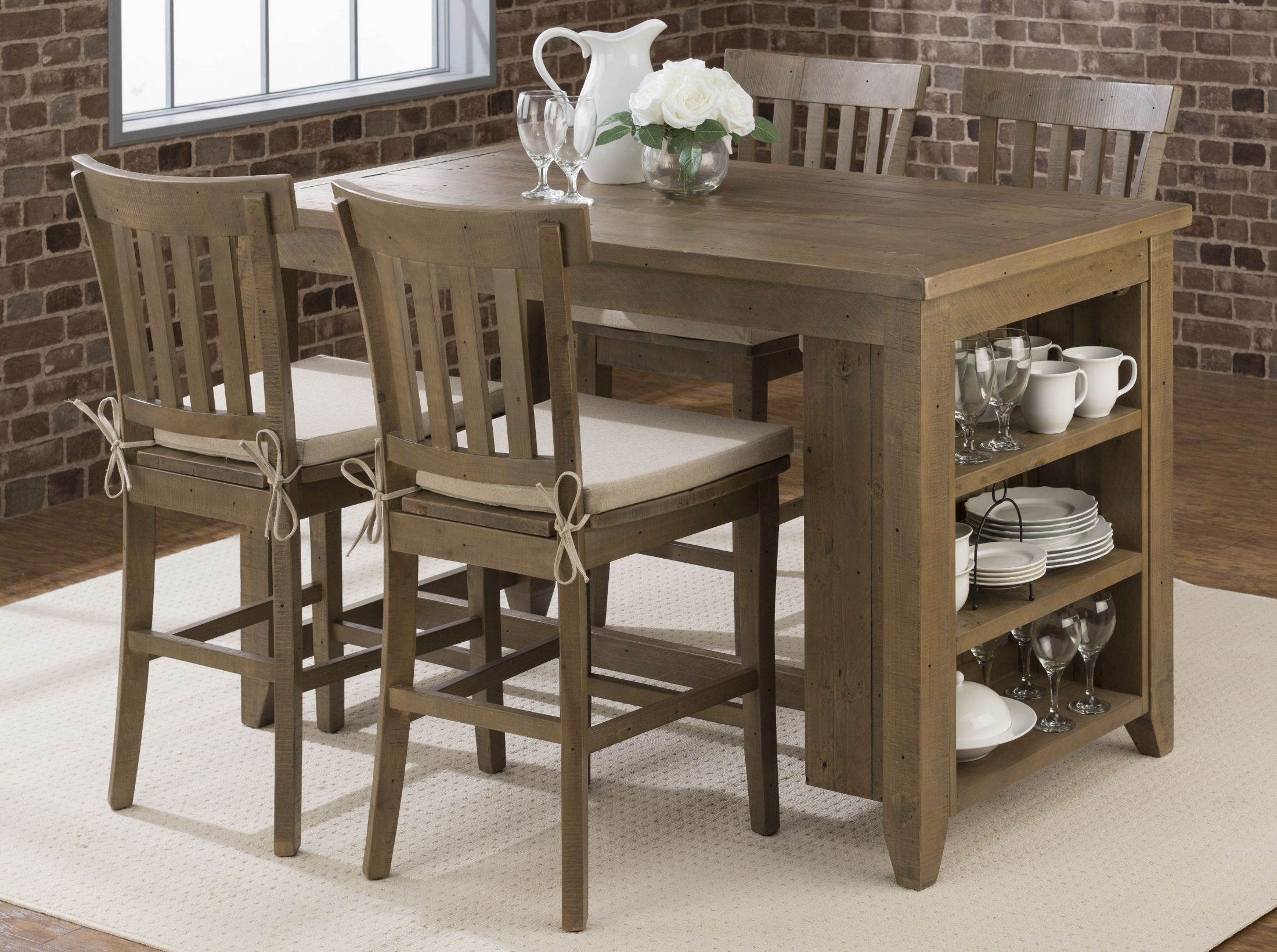 Slater Mill Light Brown Shelf Storage Counter Height Dining Room Set