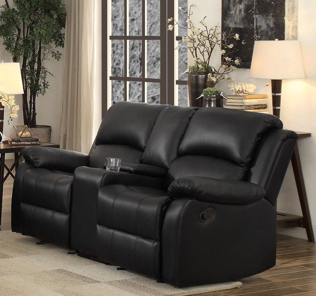 Clarkdale Black Double Glider Reclining Loveseat with Center Console by ...