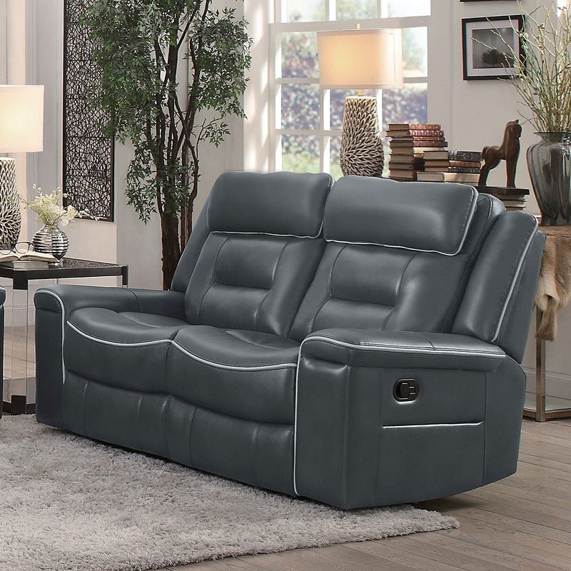 Darwan Dark Gray Double Lay Flat Reclining Loveseat by Homelegance