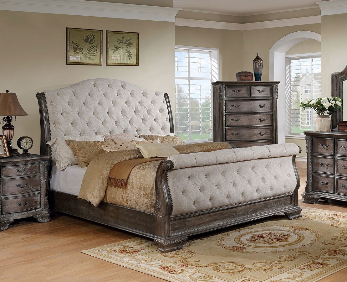 Sheffield Upholstered Sleigh Bed (Antique Grey) by Crown Mark ...