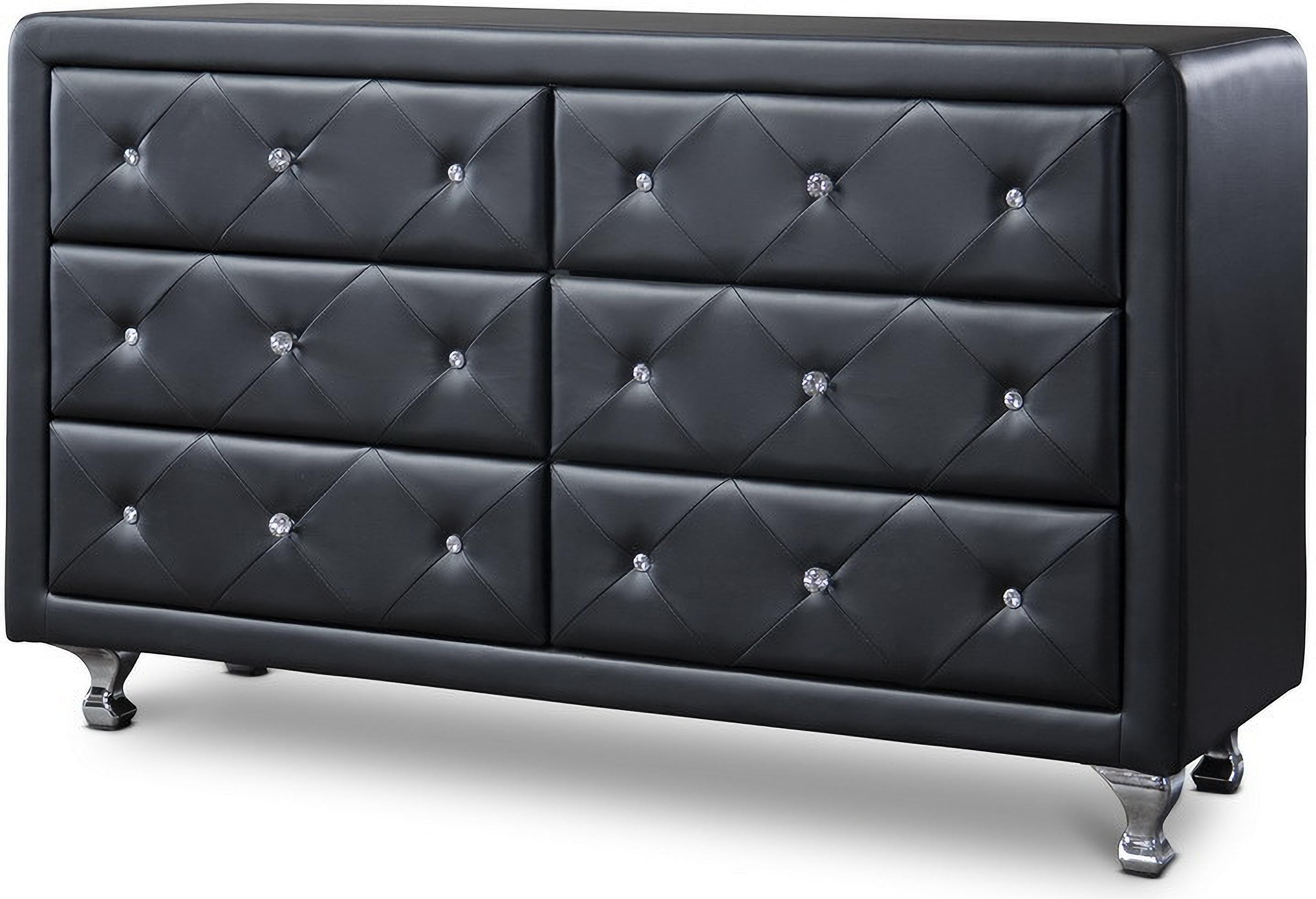Baxton Studio Luminescence Black Faux Leather Upholstered Dresser