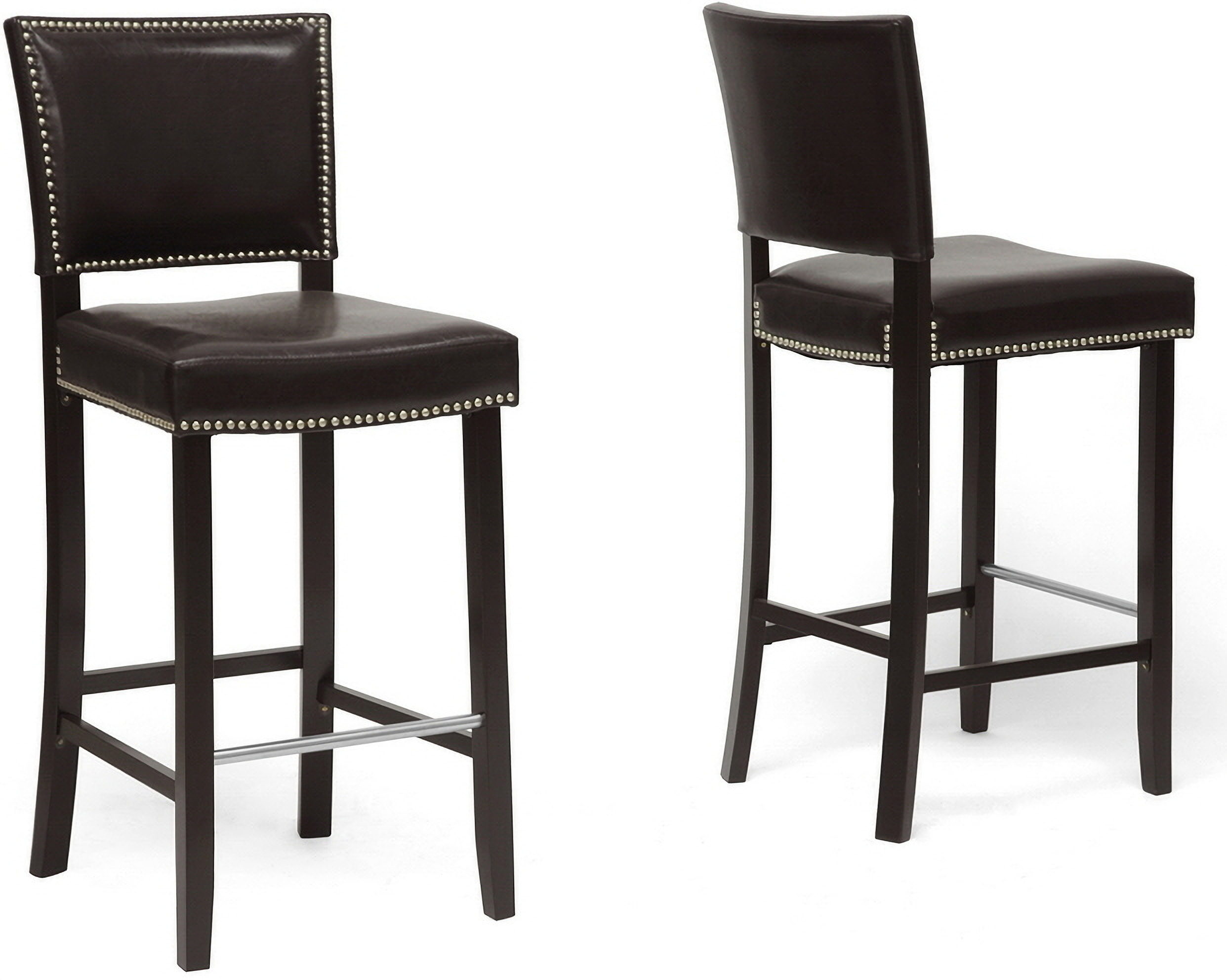Baxton Studio Aries Dark Brown Modern Bar Stool With Nail Head Trim Set Of 2 1stopbedrooms