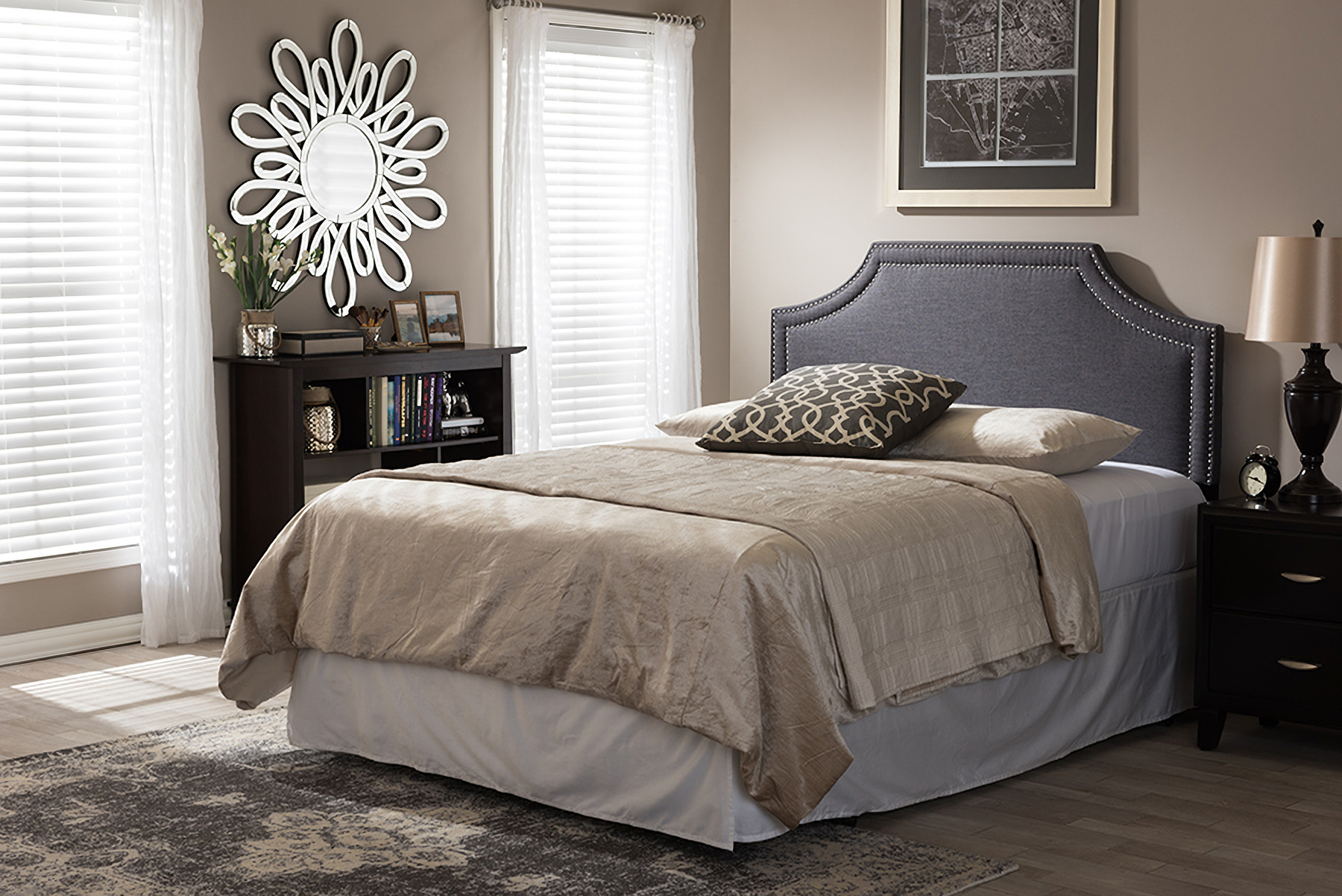 Baxton Studio Avignon Modern And Contemporary Dark Grey Fabric   BBT6566 Dark Grey Queen HB 4 