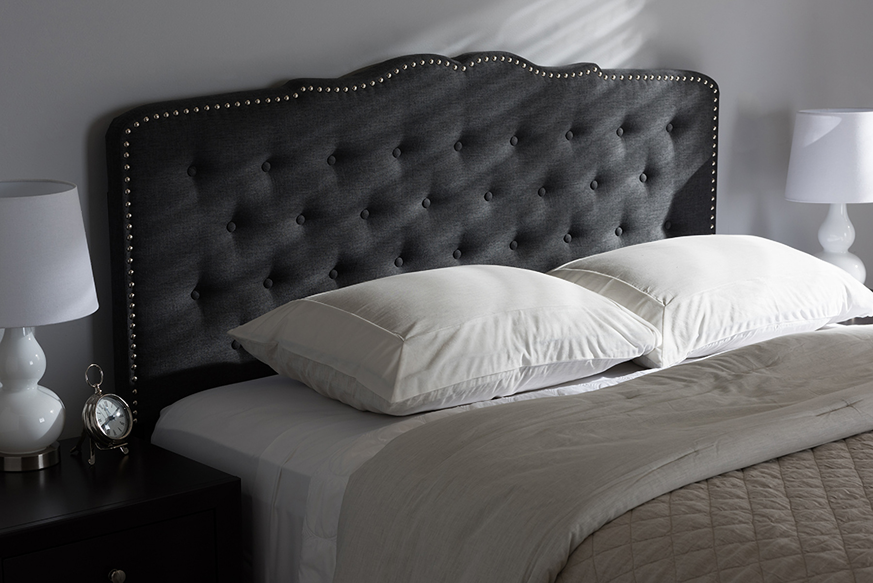 Baxton Studio Lucy Modern And Contemporary Dark Grey Fabric King Size Headboard | 1StopBedrooms