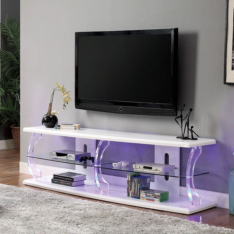 Ernst 72-Inch TV Stand w/ LED Lights (White) - 1StopBedrooms.