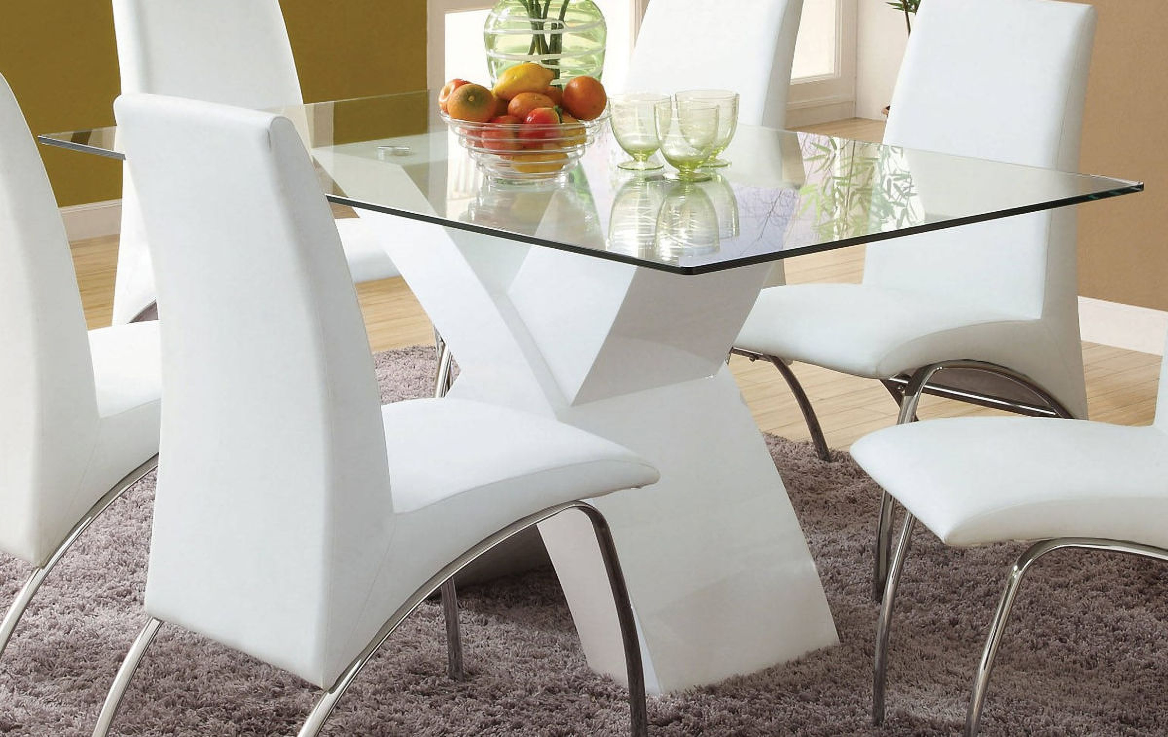 Furniture of America Wailoa White Glass Top Dining Table | 1StopBedrooms