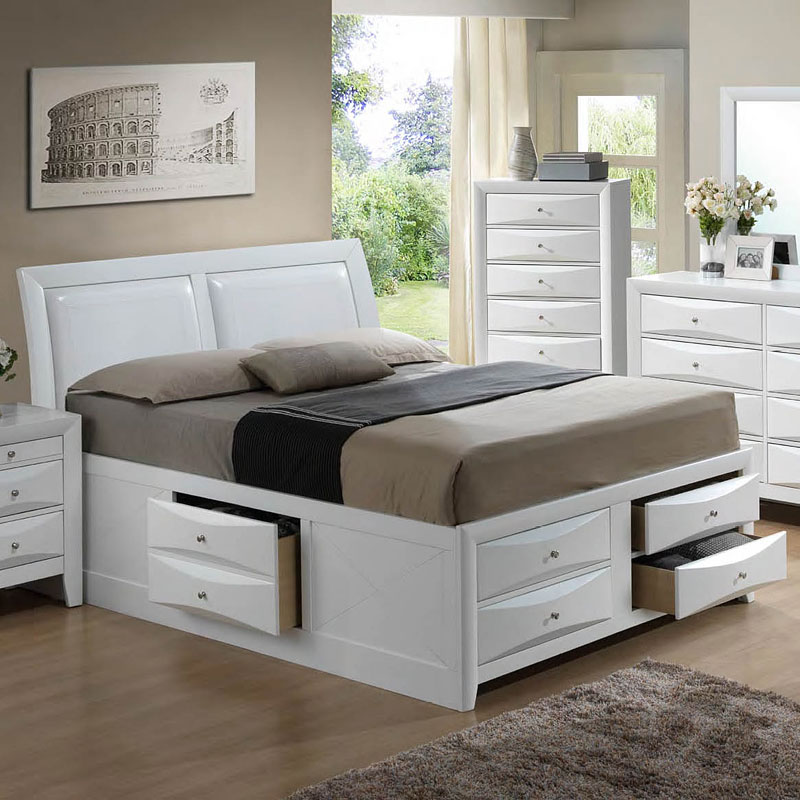 Glory Furniture G3190 5-Piece Low Profile Storage Bedroom Set in White