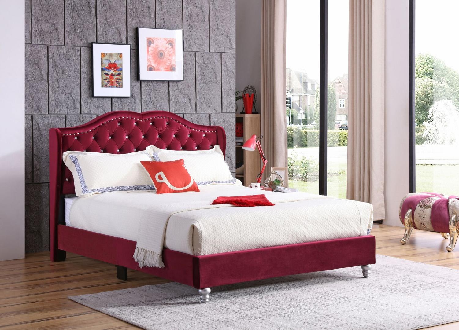 いちごのベッド Glory Furniture Joy Queen Size Bed Maroon | 1StopBedrooms