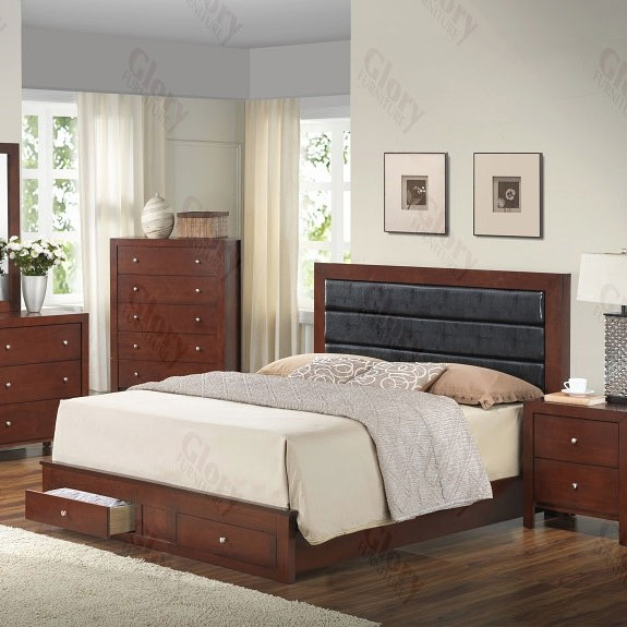 Glory Furniture G3100D 5-Piece Low Profile Storage Bedroom Set in Cherry