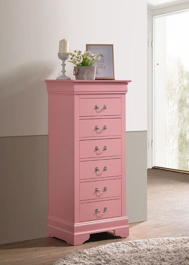 Glory Furniture Louis Phillipe Pink White Nightstand