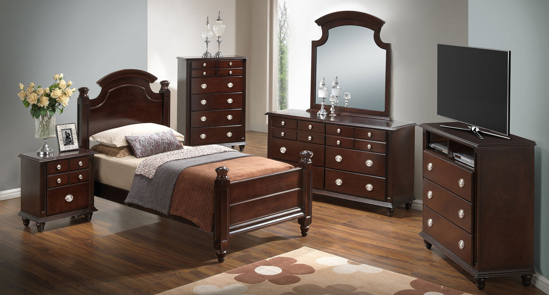 Glory Furniture G3100D 5-Piece Low Profile Storage Bedroom Set in Cherry
