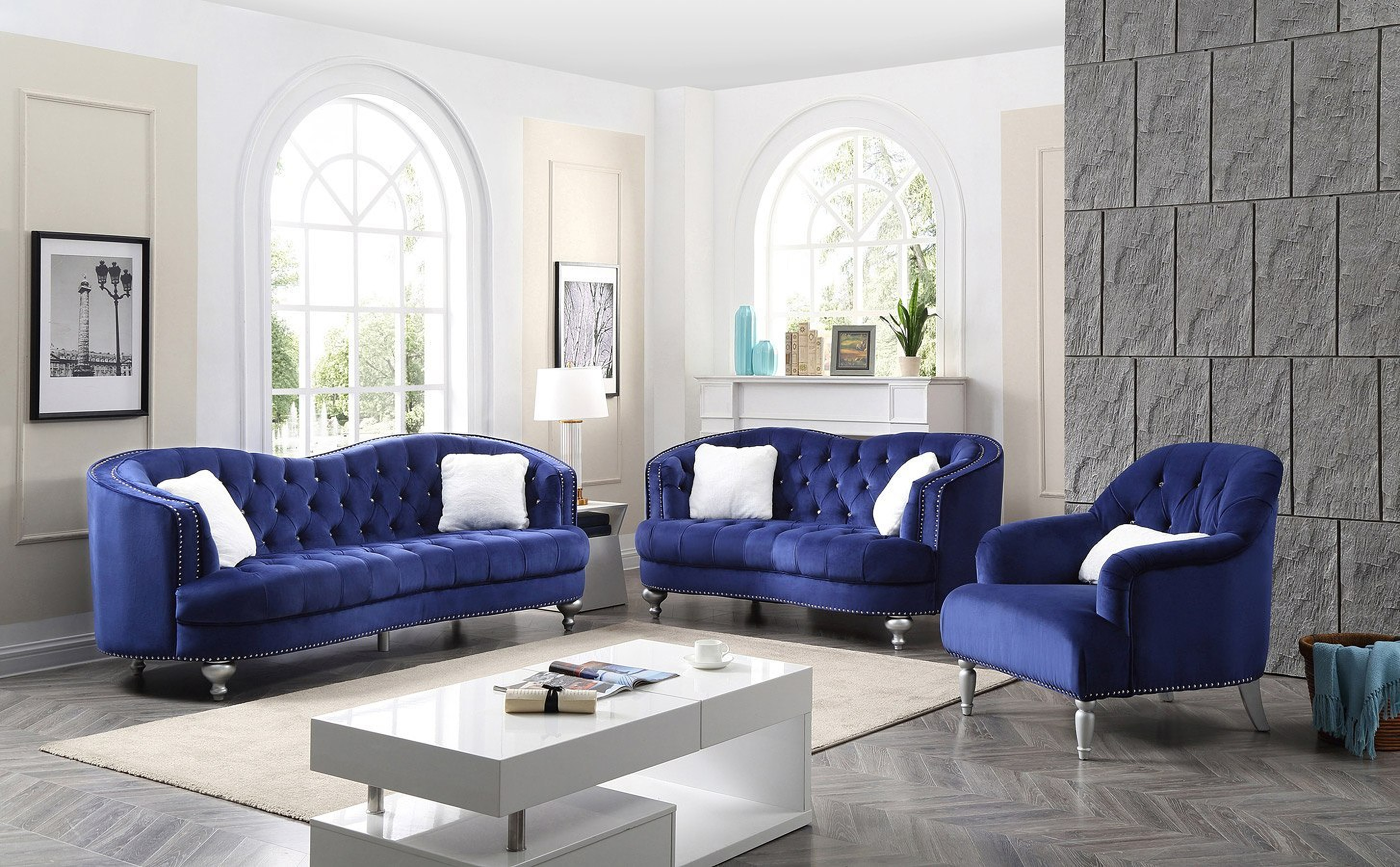 Jewel Living Room Set (Blue) by Glory | 1StopBedrooms