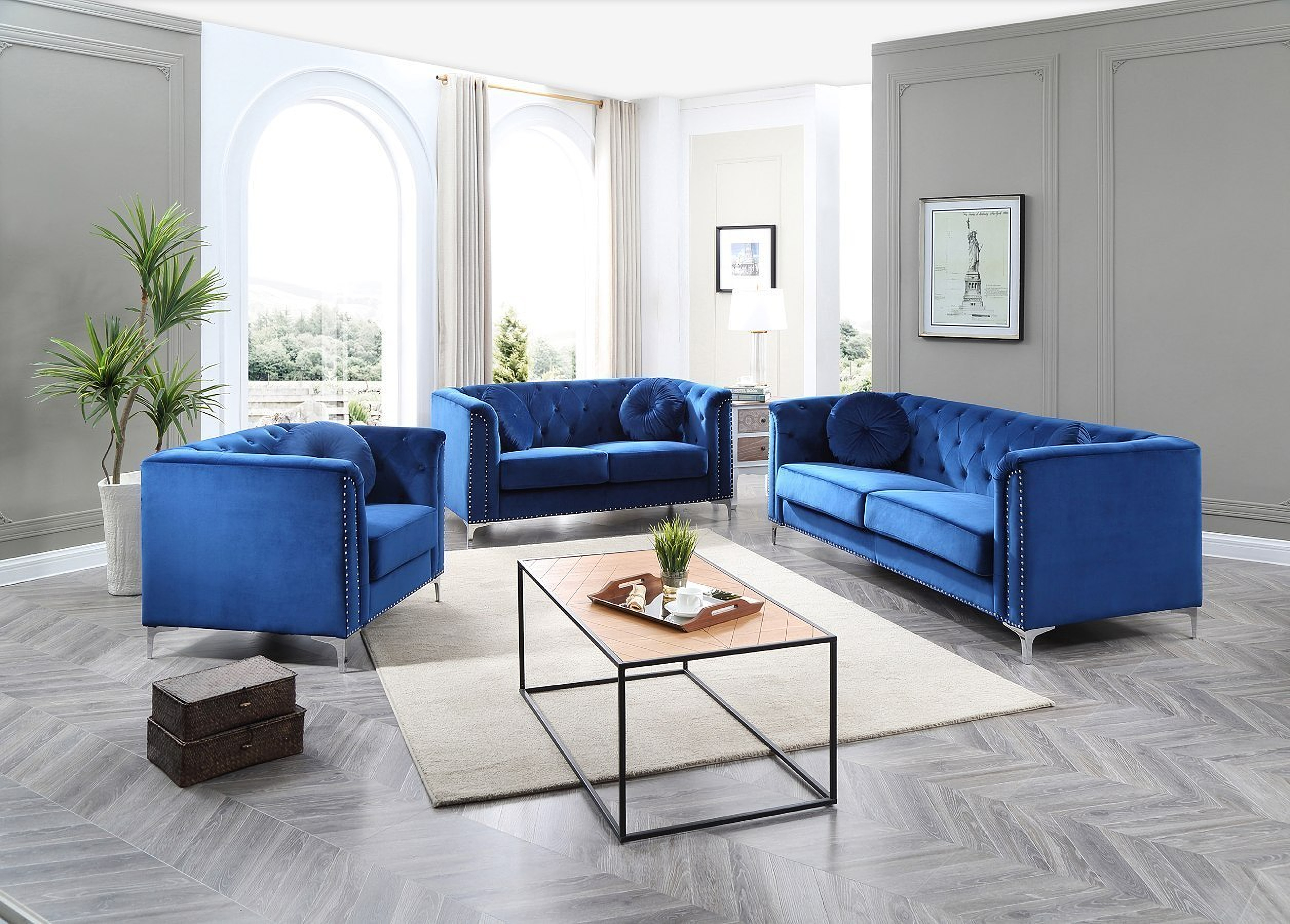 Pompano Living Room Set Navy Blue  1StopBedrooms.