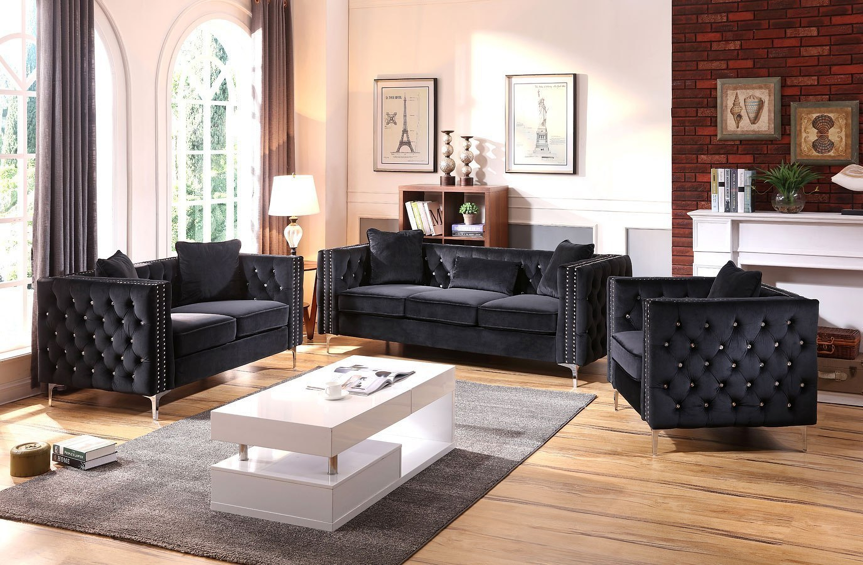 Glory Furniture Comfortable Modern Lounge Paige Velvet Sofa Chaise In