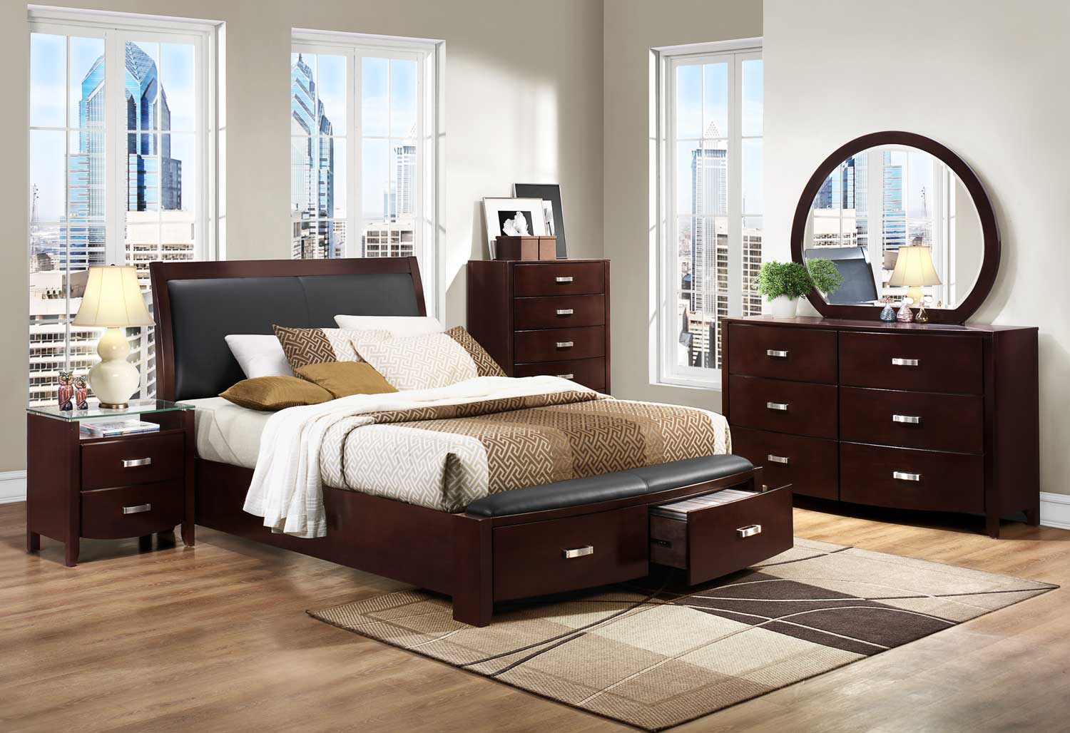 Homelegance Lyric Espresso Sleigh Storage Bedroom Set ...