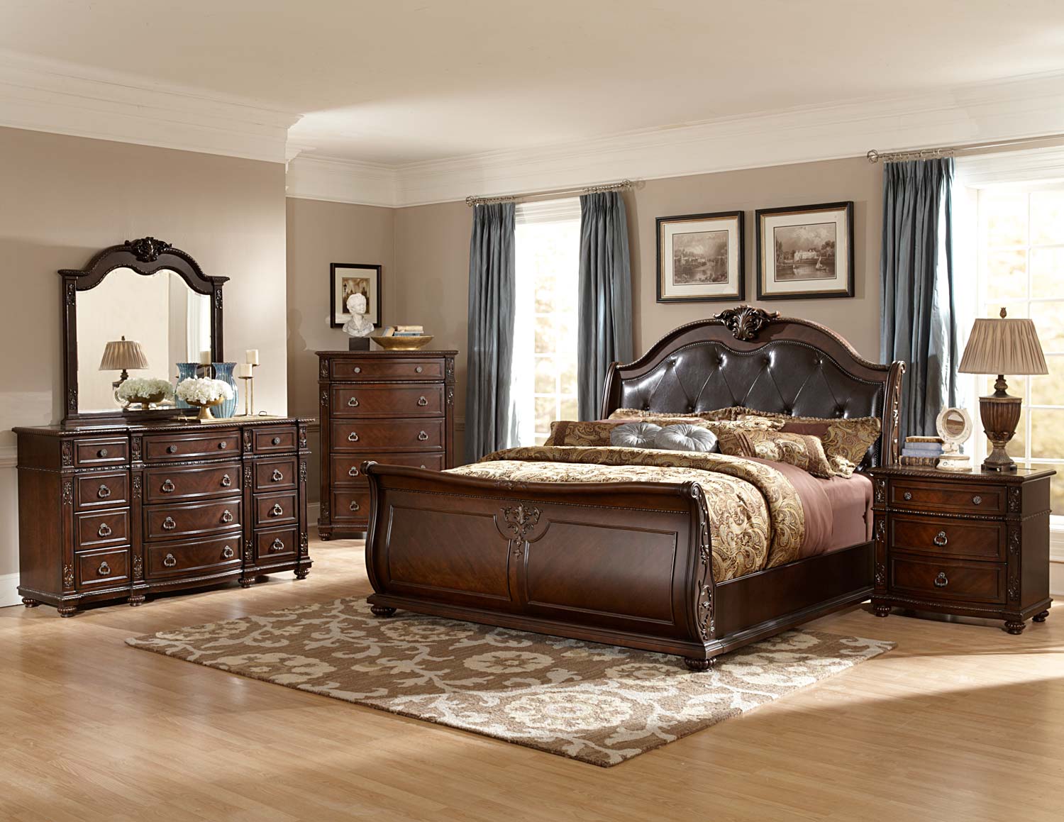 Hillcrest Manor Genuine Leather Sleigh Bedroom Set