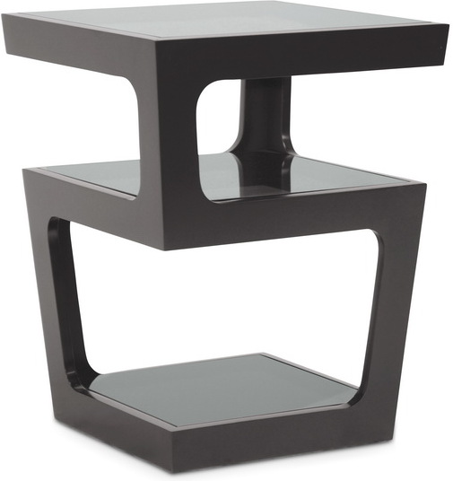 Baxton Studio Clara Black Modern End Table With 3 Tiered Glass